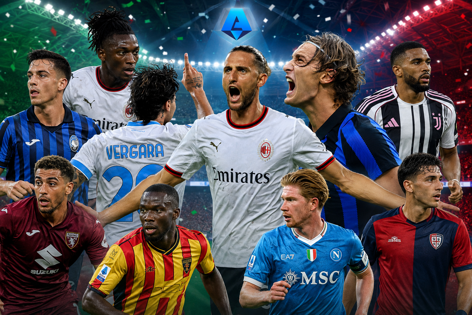 Adrien Rabiot, Antonio Vergara and Pio Esposito lead the way as Milan, Inter and Napoli stars impress on Serie A’s opening weekend
The new Serie A season began with several outstanding individual performances, with the Italian press highlighting the standout players from the opening matches of the 2026-27 campaign. Adrien Rabiot, Antonio Vergara and Francesco Pio Esposito received the highest ratings and share top spot in a provisional ranking of the opening round’s standout performers.
Players from Milan, Inter and Napoli made important contributions to their teams’ victories, while representatives from Atalanta, Torino, Juventus, Lecce and Cagliari also featured among the weekend’s most impressive performers.
The ranking is based on ratings awarded by Italian sports publications following the first eight matches of Serie A’s opening round.
## Francesco Pio Esposito impresses in Inter’s emphatic victory
Reigning champions Inter began their title defence with a commanding performance in front of their home supporters. The Milanese side defeated Monza 4-1 at San Siro, also known as the Stadio Giuseppe Meazza.
Hakan Çalhanoğlu, Piotr Zieliński, Francesco Pio Esposito and Yann Bisseck scored the goals that secured a convincing opening-day victory for the hosts.
Francesco Pio Esposito was among the standout performers and received a rating of 7.5 from the Italian press. The young striker’s display moved him to the top of the individual rankings alongside Adrien Rabiot and Antonio Vergara.
Hakan Çalhanoğlu also delivered an impressive performance, although he did not make the published top 10. Yann Bisseck and Andy Diouf also caught the eye during the Italian champions’ victory.
![