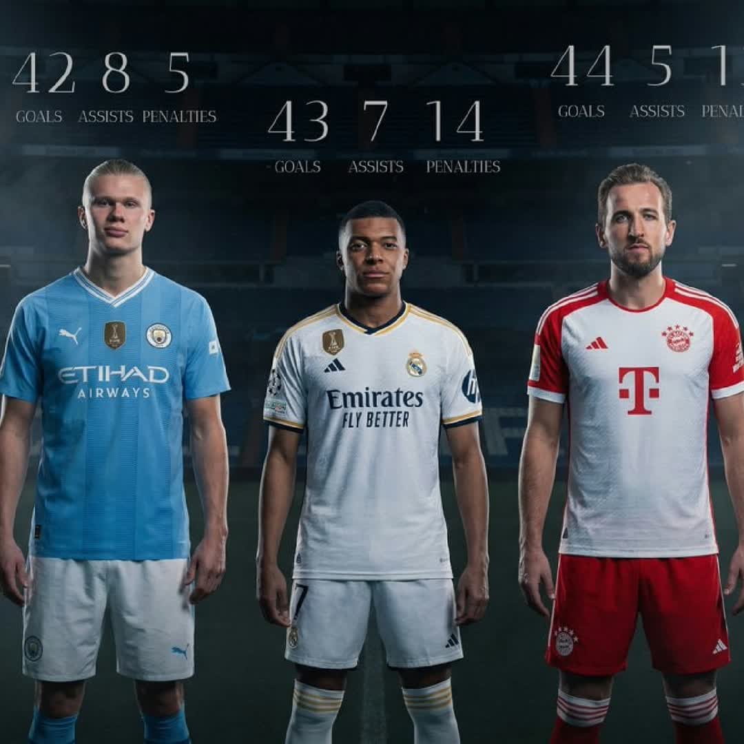 Post by Temkin Mohammed: 🚨 𝗦𝗧𝗔𝗧: Haaland, Mbappé and Kane in all competitions this season! #Football.highlights