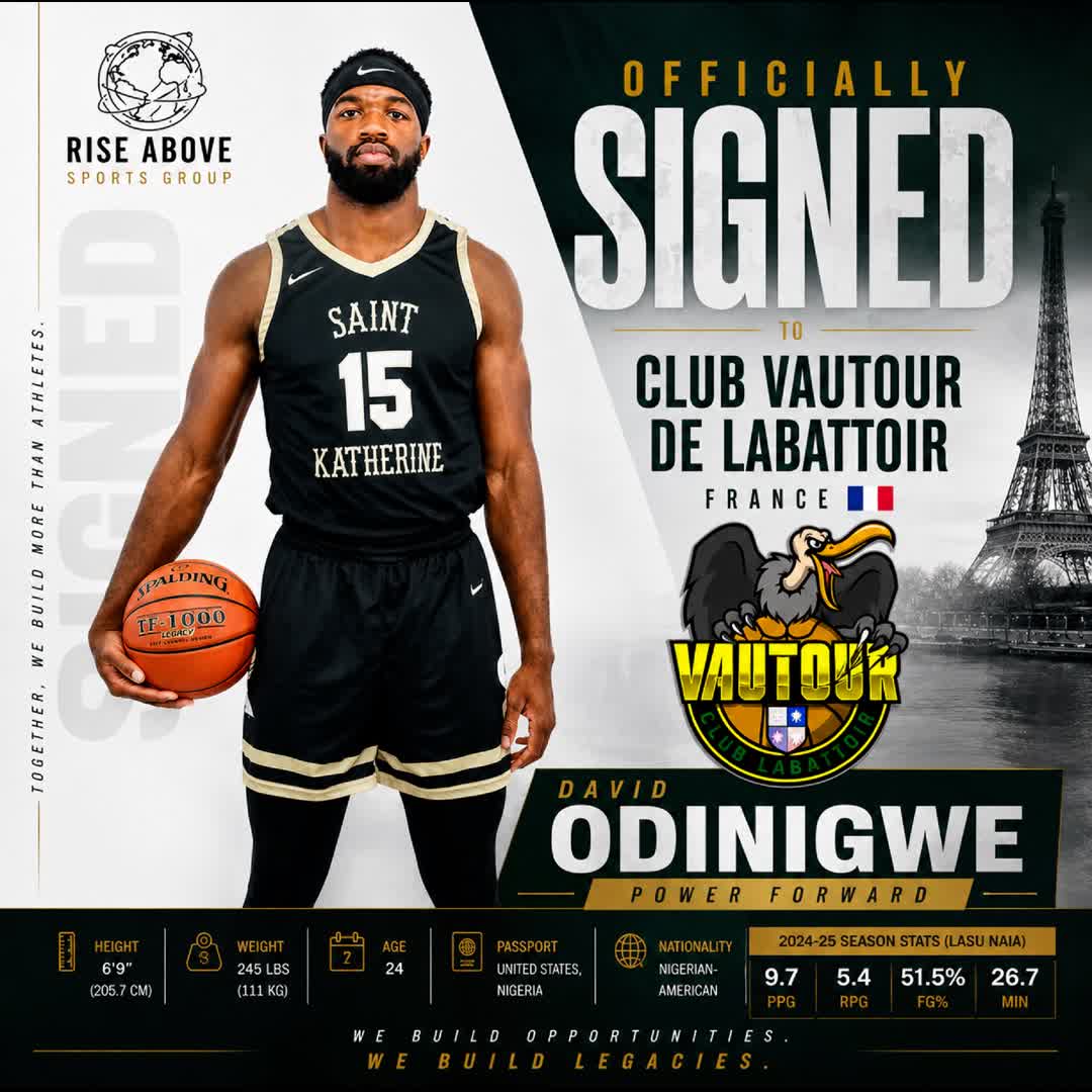Post by Rise Above: 🏀🇫🇷 OFFICIALLY SIGNED! Rise Above Sports Group is proud to announce that David Odinigwe has officially signed...