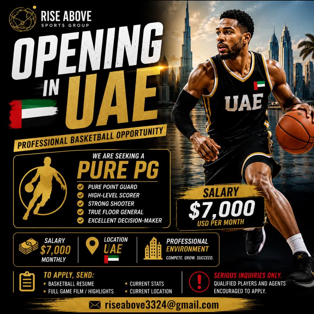 Post by Rise Above: 🚨 UAE 🇦🇪 OPENING — PURE PG 💰 $7,000/month 🏀 High-level scorer 🎯 Strong shooter 🧠 True floor general 📍 UAE...