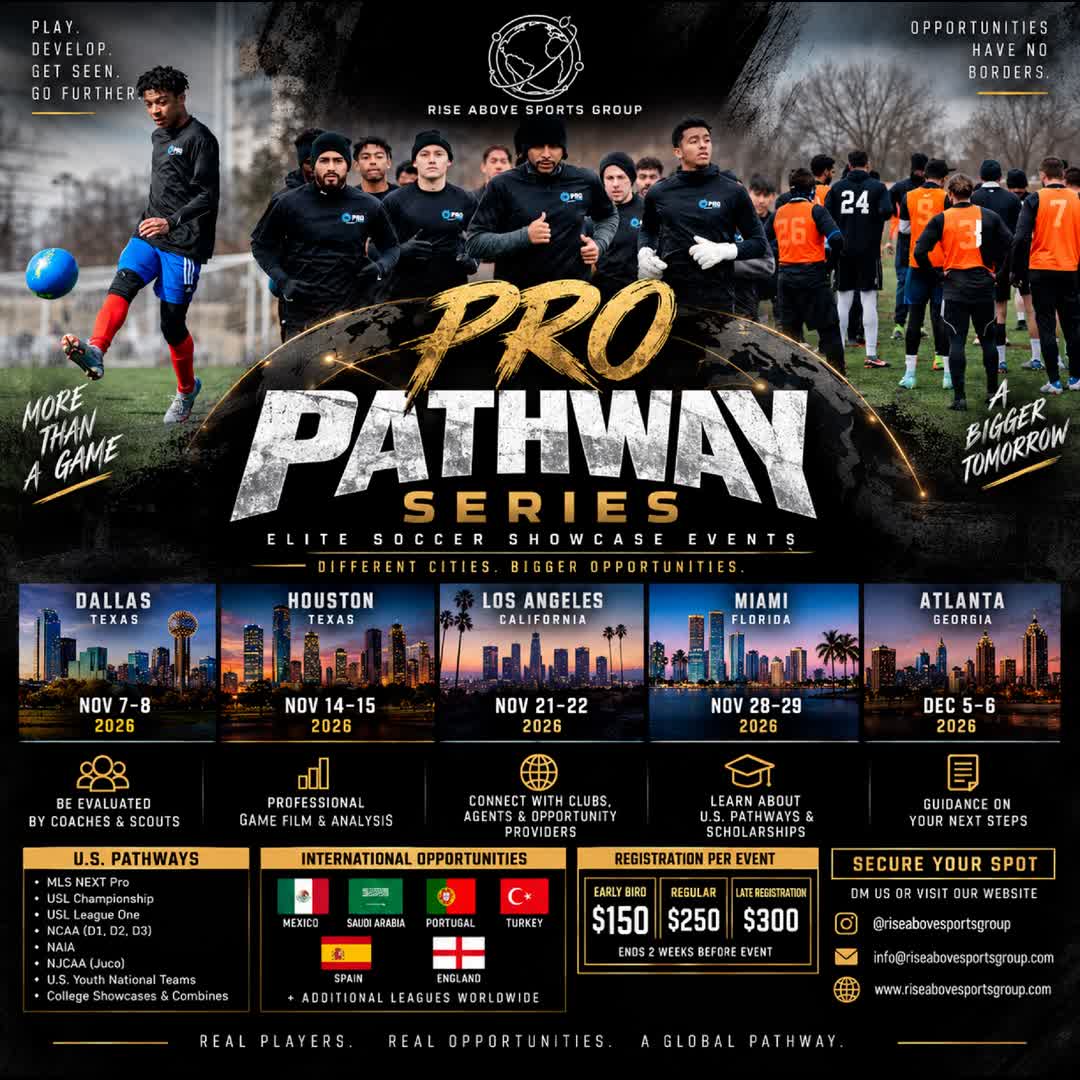 Post by Rise Above: ⚽ PRO PATHWAY SERIES — 2026 U.S. TOUR Rise Above Sports Group presents the Pro Pathway Series, a multi-city soccer...