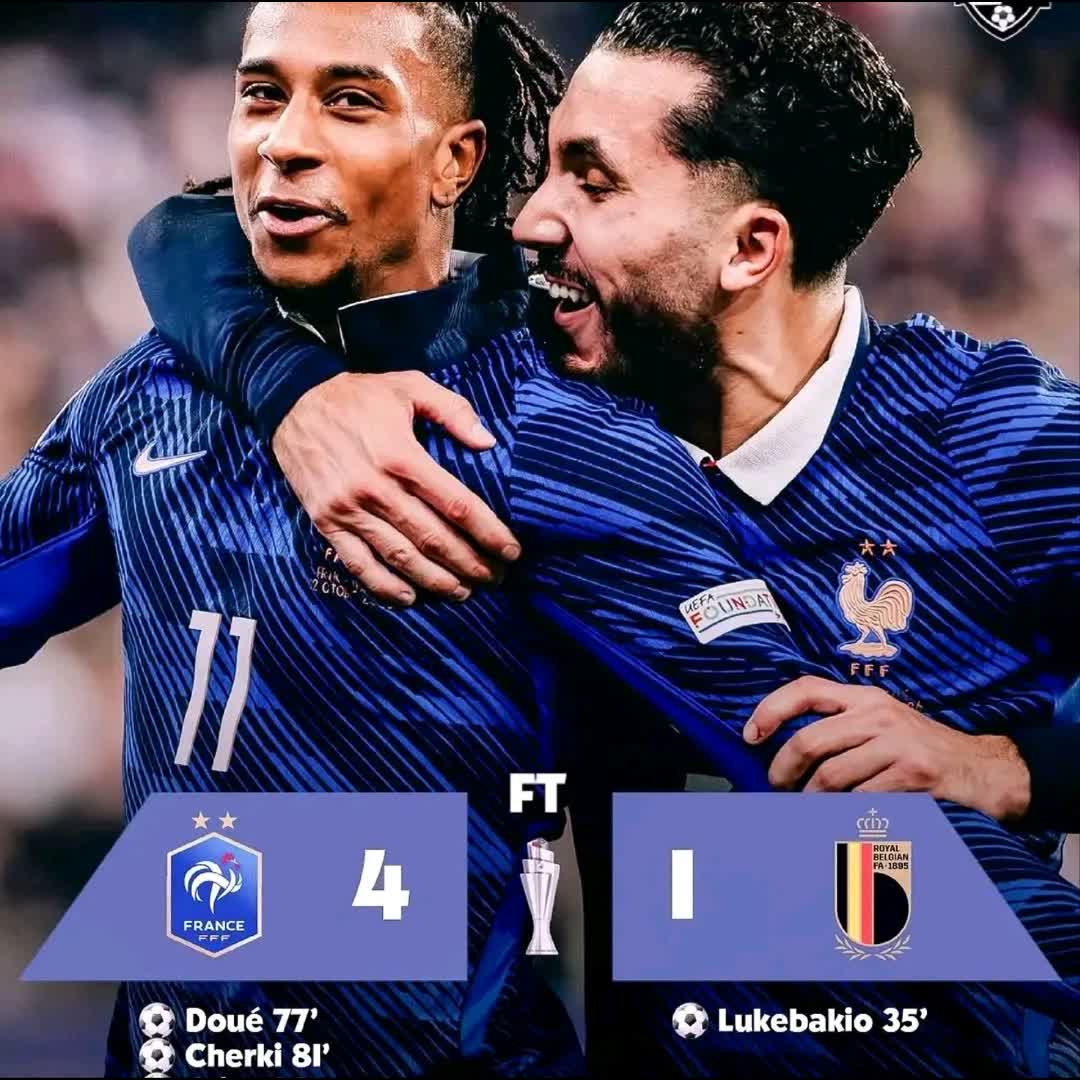 Post by Monja Fonenantsoa: FRANCE COMEBACK! 🇫🇷🔥 France came from behind to beat Belgium 4–1 in the Nations League! ⚽🏆 Belgium scored first,...