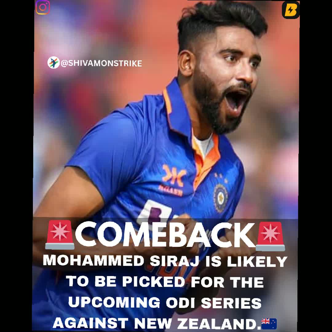 Post by Shivam Yadav: The Return of the King of Swing! 👑🏏 Mohammed Siraj is likely to make his comeback in the ODI series against NZ....