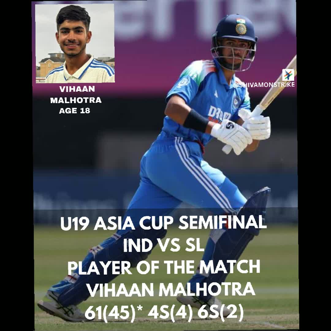 Post by Shivam Yadav: Remember the name: Vihaan Malhotra! 🇮🇳 A match-winning 61* off just 45 balls to propel India into the U19 Asia Cup...