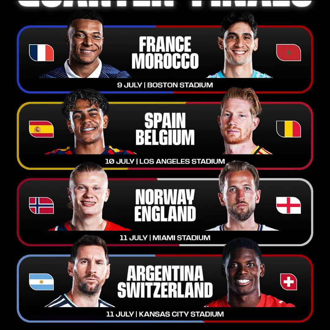 Post by Susa Ey: World cup quarter final begins today night which teams are qualify for semi-final