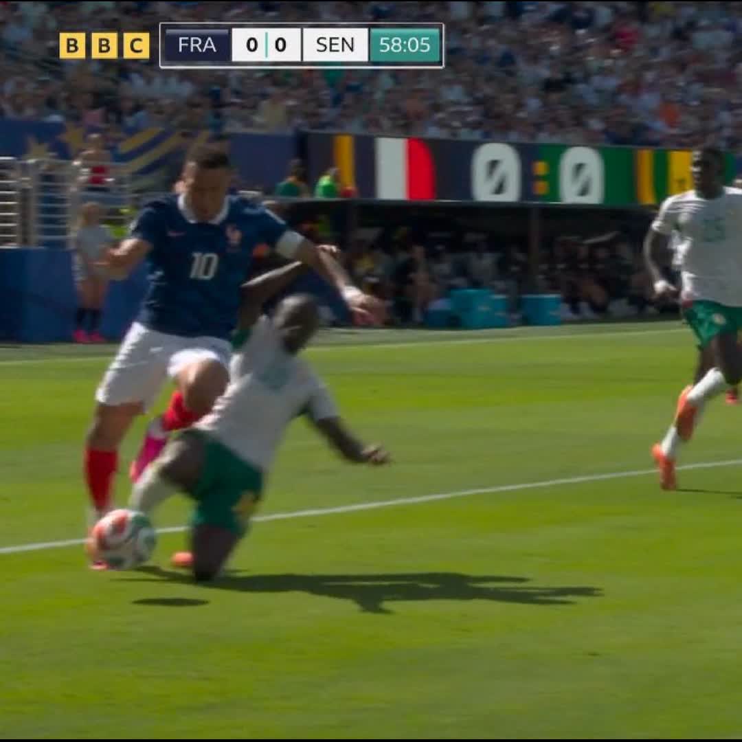 Post by Hilary Okeke: Kylian Mbappe races down the right and is brought down by Sadio Mane in the box, but the referee signals for a...