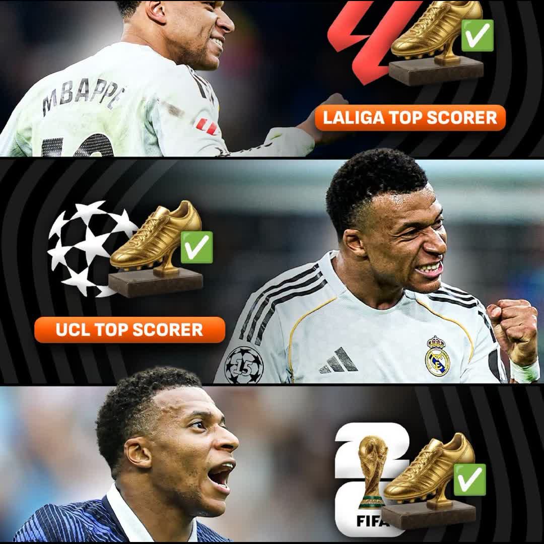 Post by MUHAMMAD ABUBAKAR ABDULLAHI: Kylian Mbappé is the first player ever to win three 𝙃𝙐𝙂𝙀 Golden Boots in the same season ⚽️👑 He’s also the only...