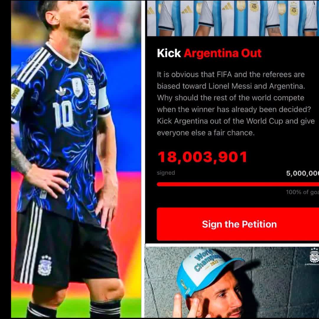 Post by Davies Junior: Ronaldo# fans have created a petition to kick Argentina out of the World Cup. It was intended to have 5 million...