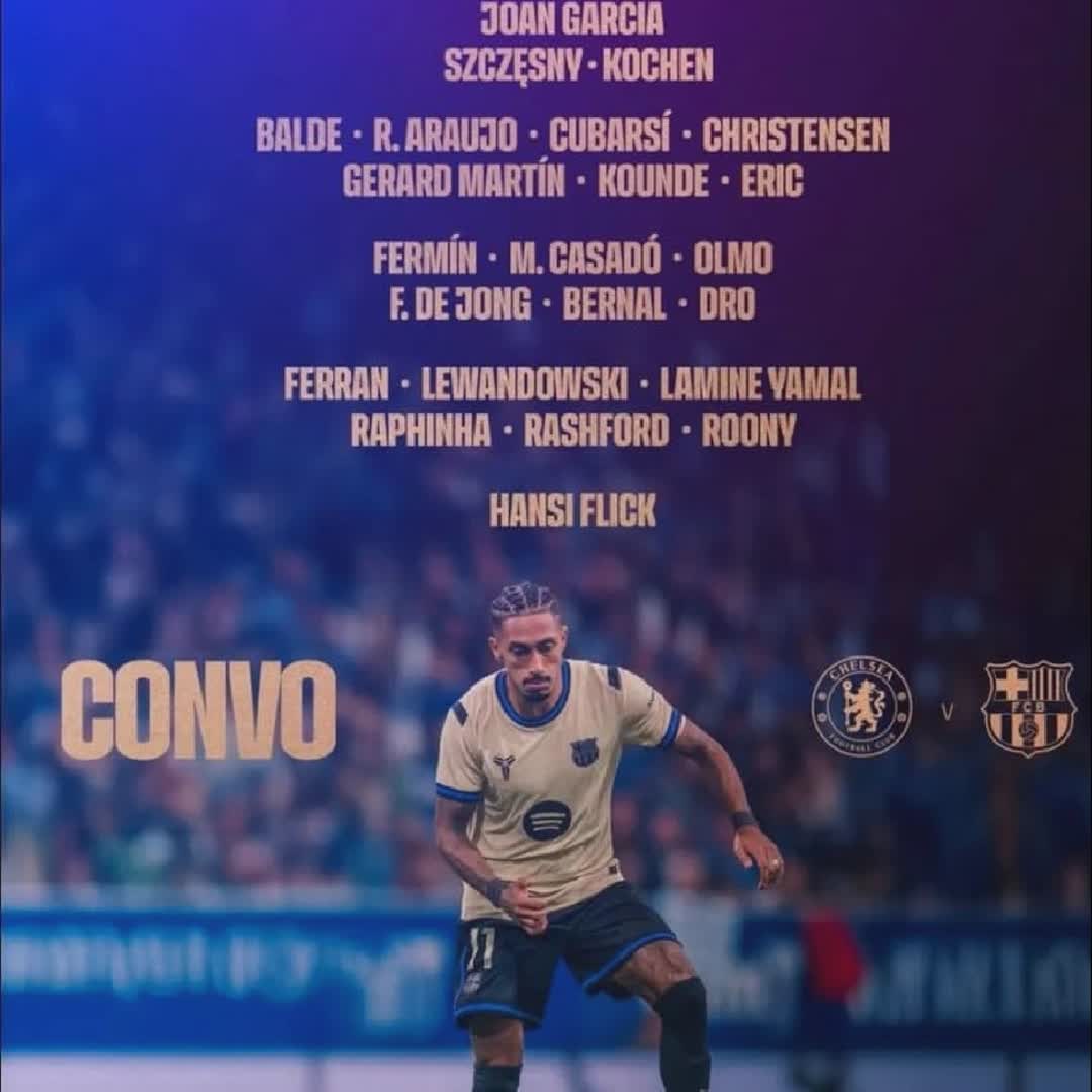 Post by Flexy joe: Barca squad to face Chelsea tomorrow. Raphinha and Rashford in the squad but Pedri is still out. #CFC | #Chelsea |...