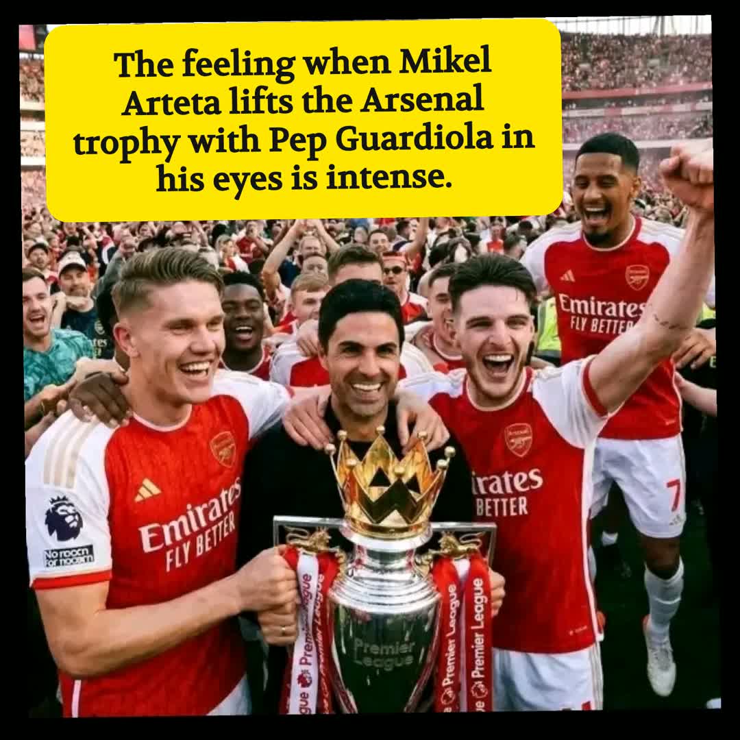 Post by Football Lovers: The feeling when Mikel Arteta lifts the Arsenal trophy with Pep Guardiola in his eyes is intense. #buzzer #viral...