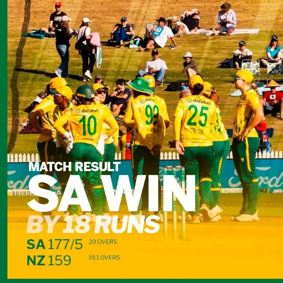 Post by Nobuhle Shabangu: 🚨 MATCH RESULT 🚨 A vastly improved performance at Seddon Park sees #TheProteas secure an 18-run victory! 🇿🇦😎...