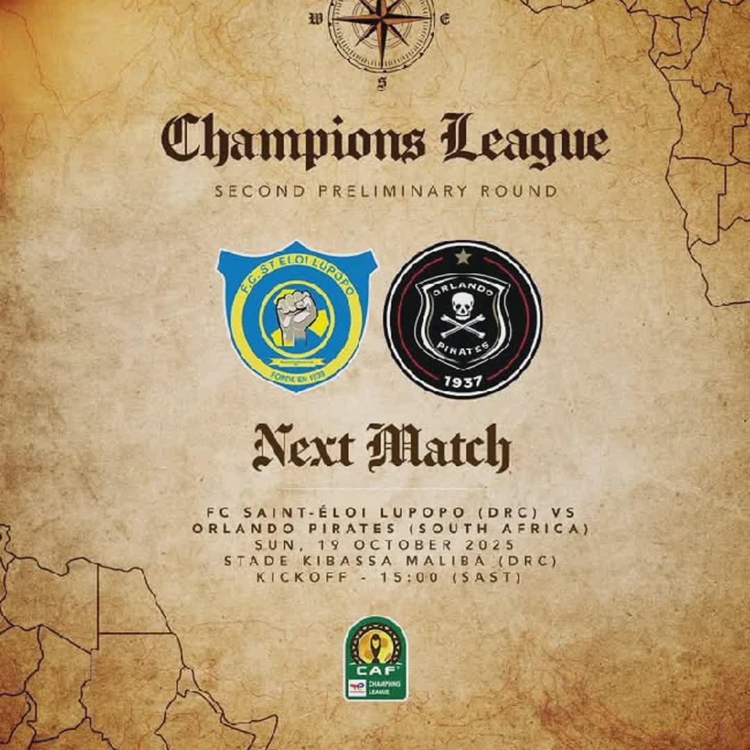 Post by Zama Ngubane: 𝐍𝐄𝐗𝐓_𝐌𝐀𝐓𝐂𝐇 🏆 #CAFCL 2nd Preliminary Round 1st Leg 🆚 Saint-Éloi Lupopo 🇨🇩 (A) 🗓️ Sunday,19 October 2025...
