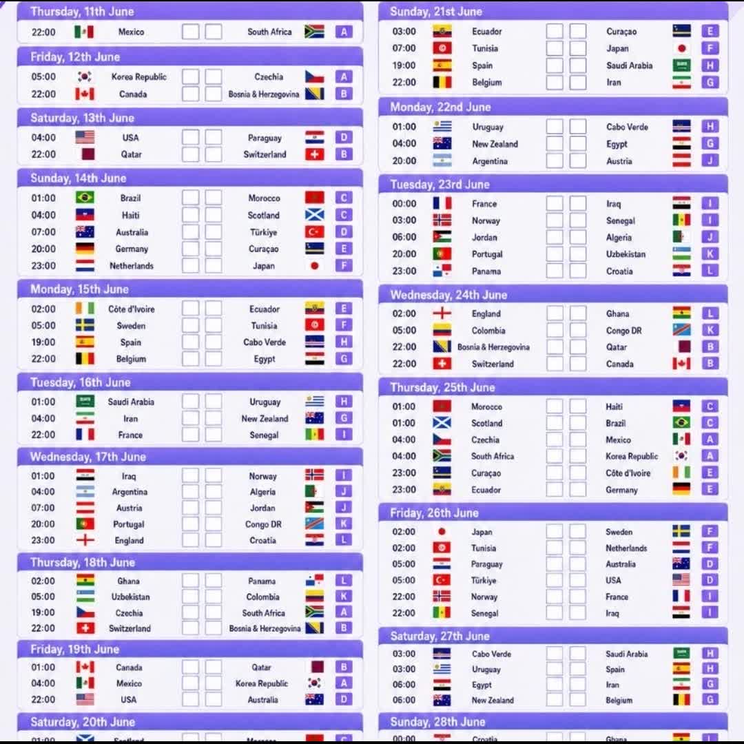 Post by Atekha Osaro: The World Cup starts this week on Thursday Group Stages Time and Dates (EAT)