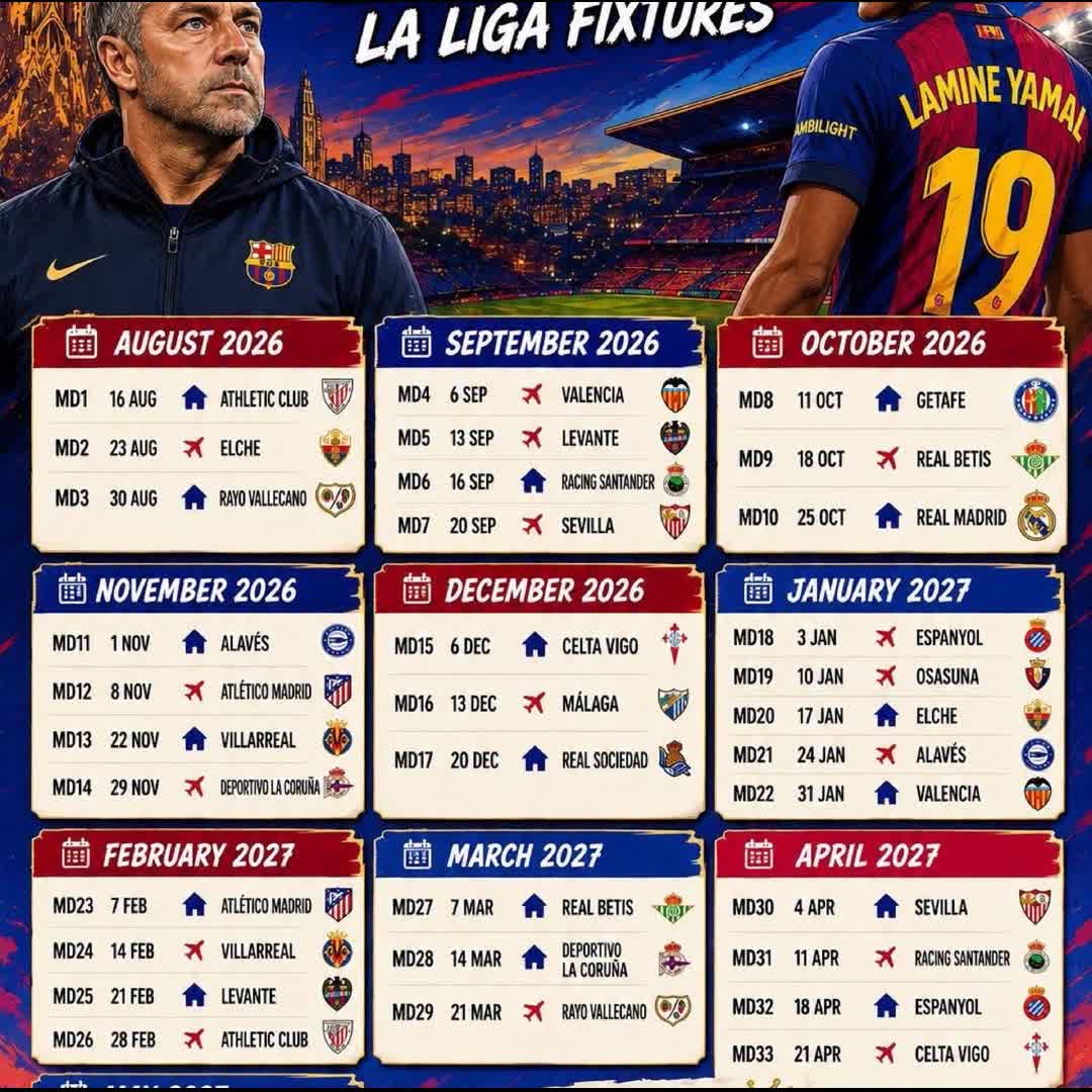 Post by Olayiwola James: Barca match fixtures for 26/27 @danzylee @andu1221 @ubomachiagozie073 @jatooflagos @realmadrid_fan_official @sexi...