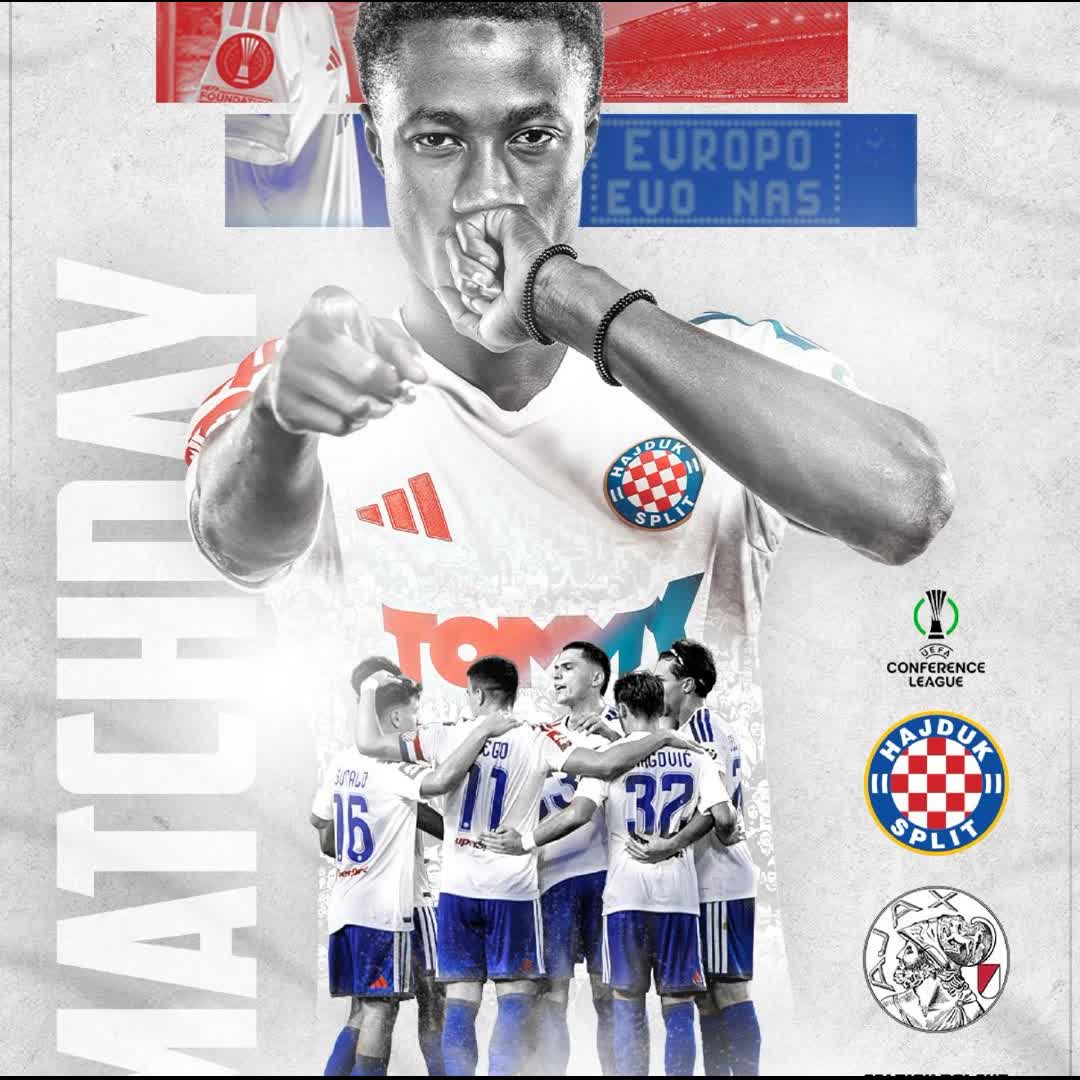Post by Hrvoje Bugarin: Hajduk dišemo, povijest pišemo 🔴🔵 ⚔️ Hajduk vs Ajax 🏟️ Poljud ⏰ 18:45h 📺 Arenasport 1 #AjmoBijeli #buzzer #viral...