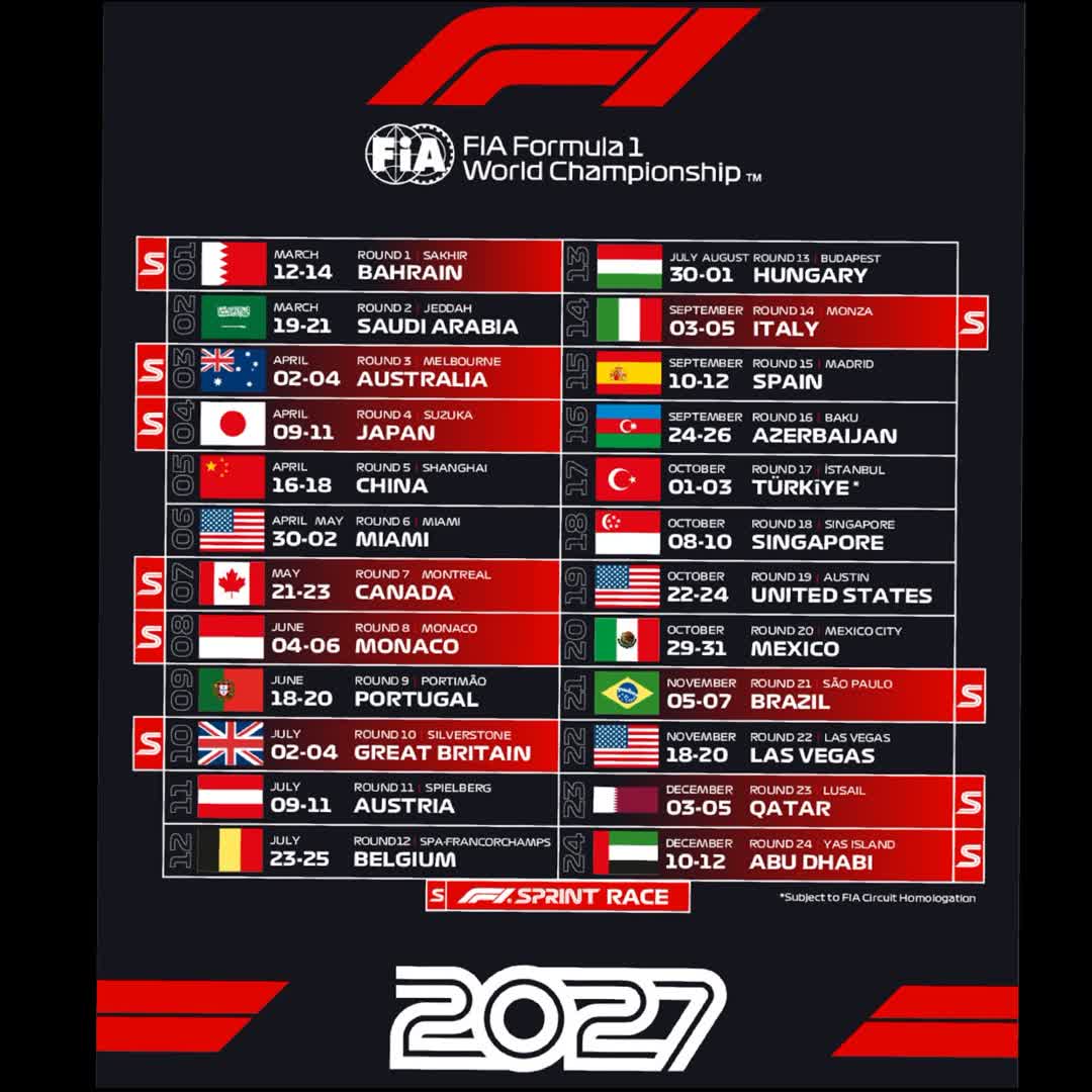 Post by Hrvoje Bugarin: *24 Races. 10 Sprints.* 🏁 The 2027 F1 calendar is here! 🤩 #buzzer #viral #fyp #sports #Daily #buzzer_fan_official...