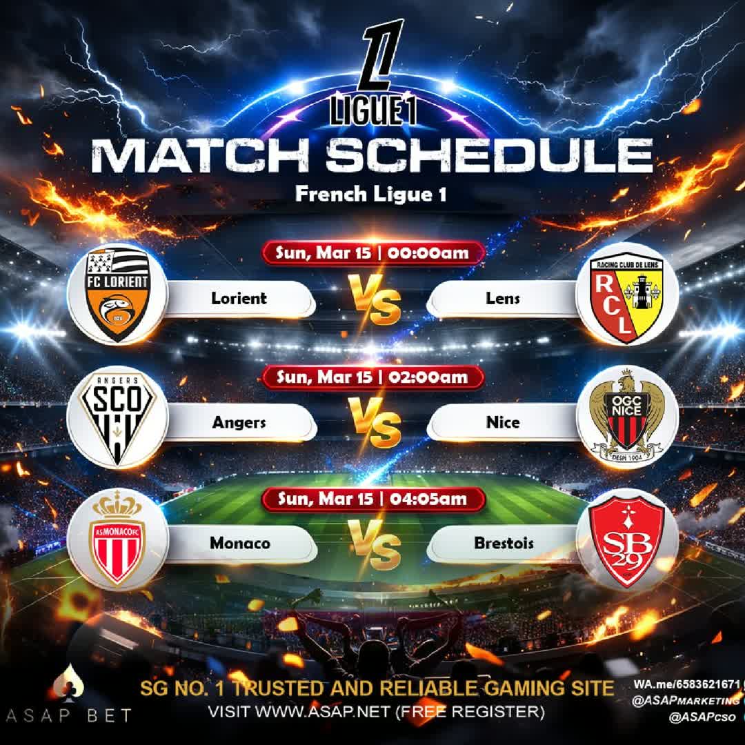 Post by Anna Tianah: BIG MATCHES⚽️⚽️🎉 📅Sunday, March 15, 2026 French Ligue 1 🇫🇷⚽️🔥 Sports bet and Live Casino 💯 SG TRUSTED &...