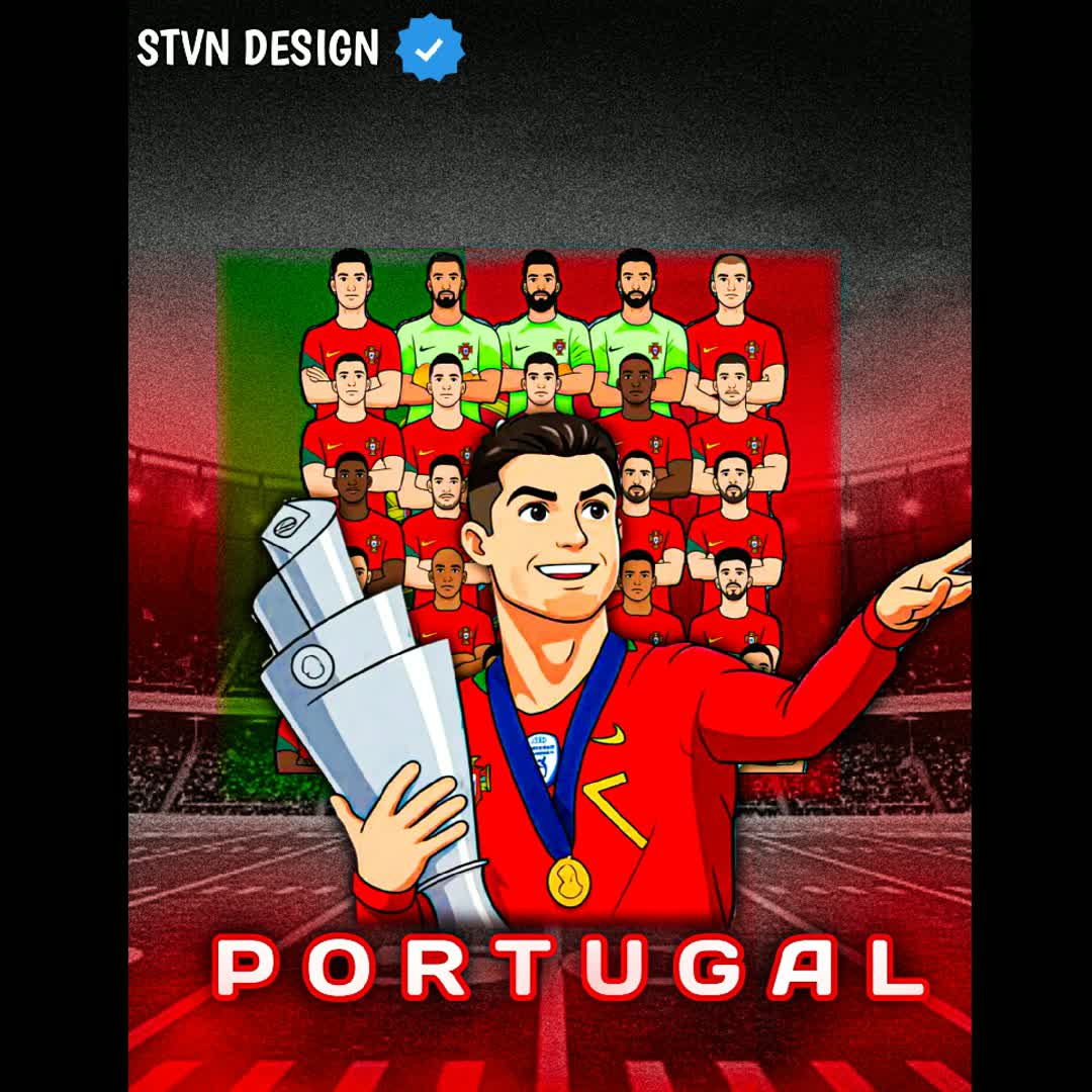 Post by STVN DESIGN: This is an illustration by STVN DESIGN featuring the Portugal national football team. The foreground player holds a...