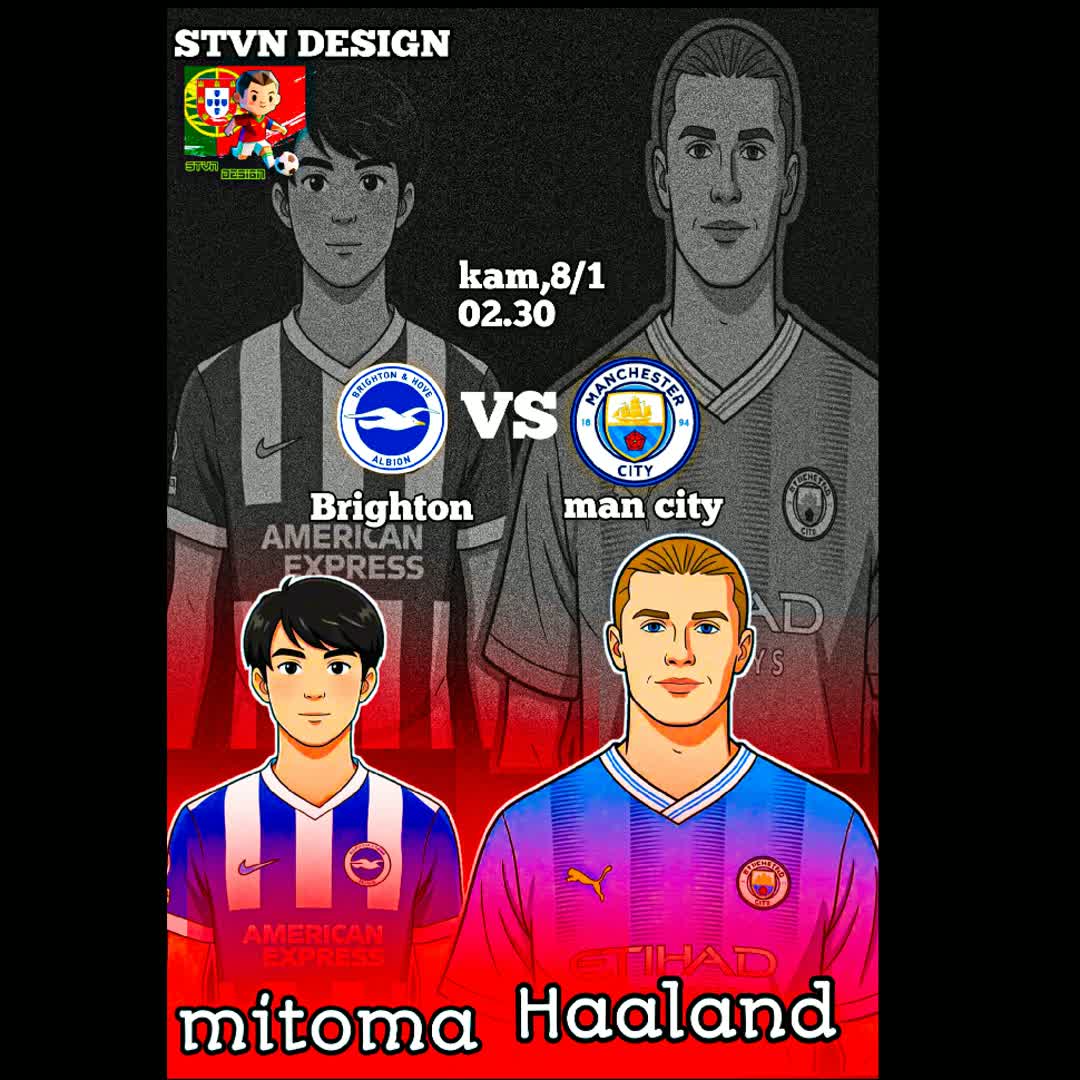 Post by STVN DESIGN: The Brighton vs. Man City match (Thursday, 8/1, 02.30) features Mitoma and Haaland. @dave22seyfe @mickyastekolla2521...