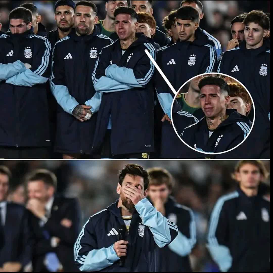 Post by Elijah James Aspata: Enzo Fernandez feeling emotional watching Lionel Messi say goodbye to the Argentina national team 😢🇦🇷...