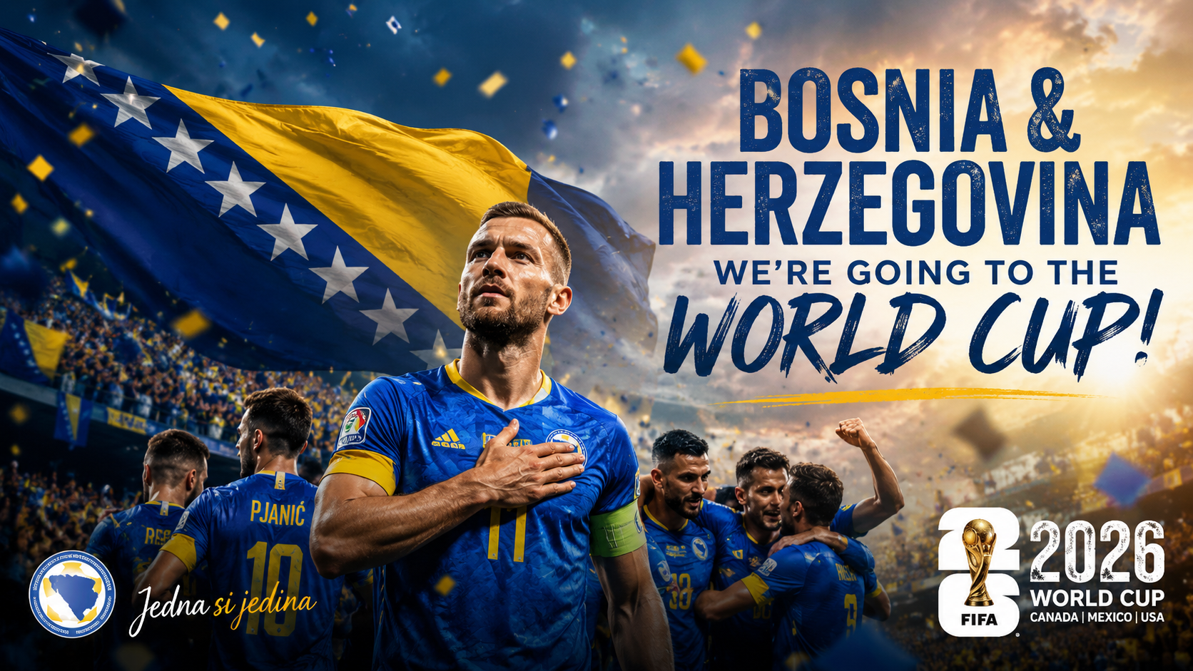 ## After years of hope, disappointment, rebuilding, and belief, Bosnia and Herzegovina has officially qualified for the FIFA World Cup 2026. For millions of fans across the country and the diaspora, this moment represents far more than football — it is a reminder of what unity, persistence, and passion can achieve.

Twelve years after the historic appearance in Brazil in 2014, the national team is once again heading to the biggest football stage in the world. This qualification did not come easily. Bosnia and Herzegovina fought through difficult matches, pressure-filled moments, and a demanding qualification path before securing its place among the world’s best national teams.

The celebrations quickly spread across cities, streets, cafés, and social media, with fans sharing emotions that had been building for years. From Sarajevo to Mostar, Tuzla, Zenica, Bihać, and far beyond the borders of Bosnia and Herzegovina, the feeling was the same, pride. Car horns echoed through the streets, flags appeared from windows and balconies, and thousands of people celebrated together late into the night.

What makes this qualification even more special is the mixture of generations inside the squad. Experienced leaders helped guide a younger wave of talent that now has the opportunity to represent the country on the global stage. For many young players, this will be their first World Cup experience, while for the fans, it is another opportunity to create unforgettable memories and inspire a new generation of children who dream of wearing the national jersey one day.

The qualification also carries significant meaning for Bosnian football itself. Over the past years, the national team faced criticism, difficult transitions, coaching changes, and moments where belief among supporters slowly started fading. This success feels like a response to all those doubts, proof that persistence and long-term rebuilding can eventually lead to results.

Beyond football, moments like this have a unique ability to unite people regardless of background, generation, or location. The World Cup is one of the few global events capable of bringing entire nations together around a shared emotion. For Bosnia and Herzegovina, a country whose people live across all parts of the world, that connection becomes even stronger.

The road ahead will not be easy. The World Cup brings the strongest teams, enormous pressure, and global attention. Every match will demand discipline, courage, and composure. But for Bosnia and Herzegovina, simply returning to this stage already feels like an important victory, one that restores excitement, belief, and a sense of possibility around the national team once again.

Now, attention turns toward the draw, preparations, and the challenge that awaits in North America. Fans will once again count the days until kickoff, players will prepare for the biggest matches of their careers, and the country will dream together.

Bosnia and Herzegovina is going to the World Cup. Again. 🇧🇦⚽