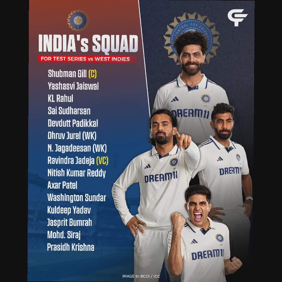 Post by Cric Facts: India's Squad for the Test Series vs West Indies! 🇮🇳 #ravindrajadeja #shubmangill #IndvsWI #yashasvijaiswal...