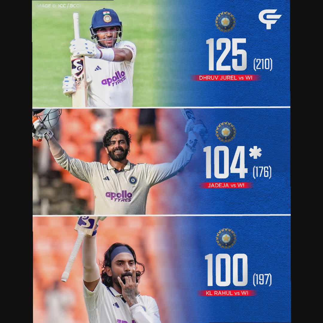 Post by Cric Facts: 3 Centuries from India against West Indies! 💯💯💯 Follow: @cricfacts.official #ravindrajadeja #shubmangill #IndvsWI...