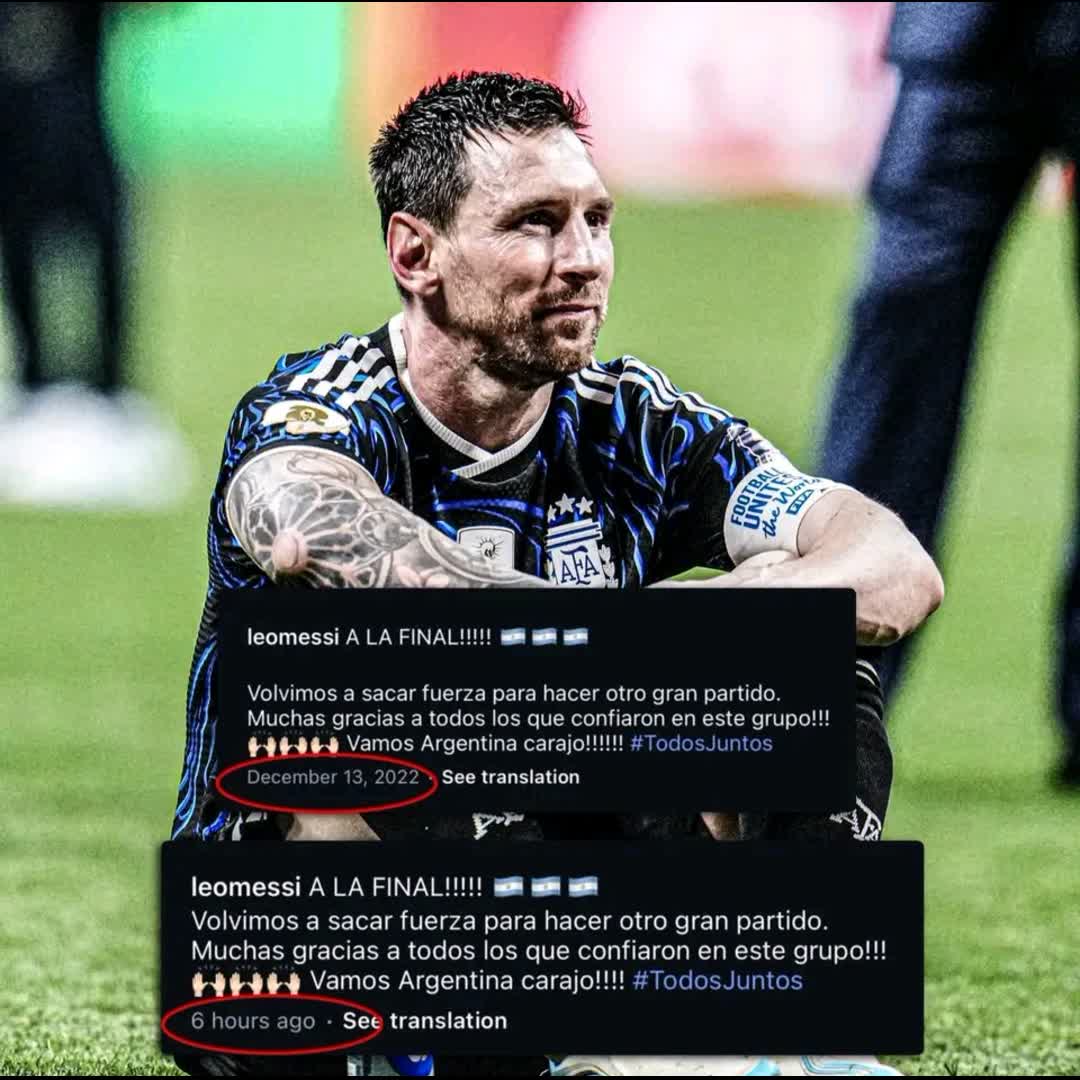 Post by Fabrizio Romano: 📲🗓️ Lionel Messi's Instagram account posted the same caption as when Argentina reached the 2022 World Cup. 🇦🇷🏆