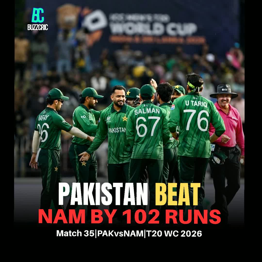 Post by Buzz Cric: 🌀 Spinners did the job! 🇵🇰 Pakistan win by 102 runs vs Namibia & qualify for the Super Eight ✨ #PAKvNAM |...