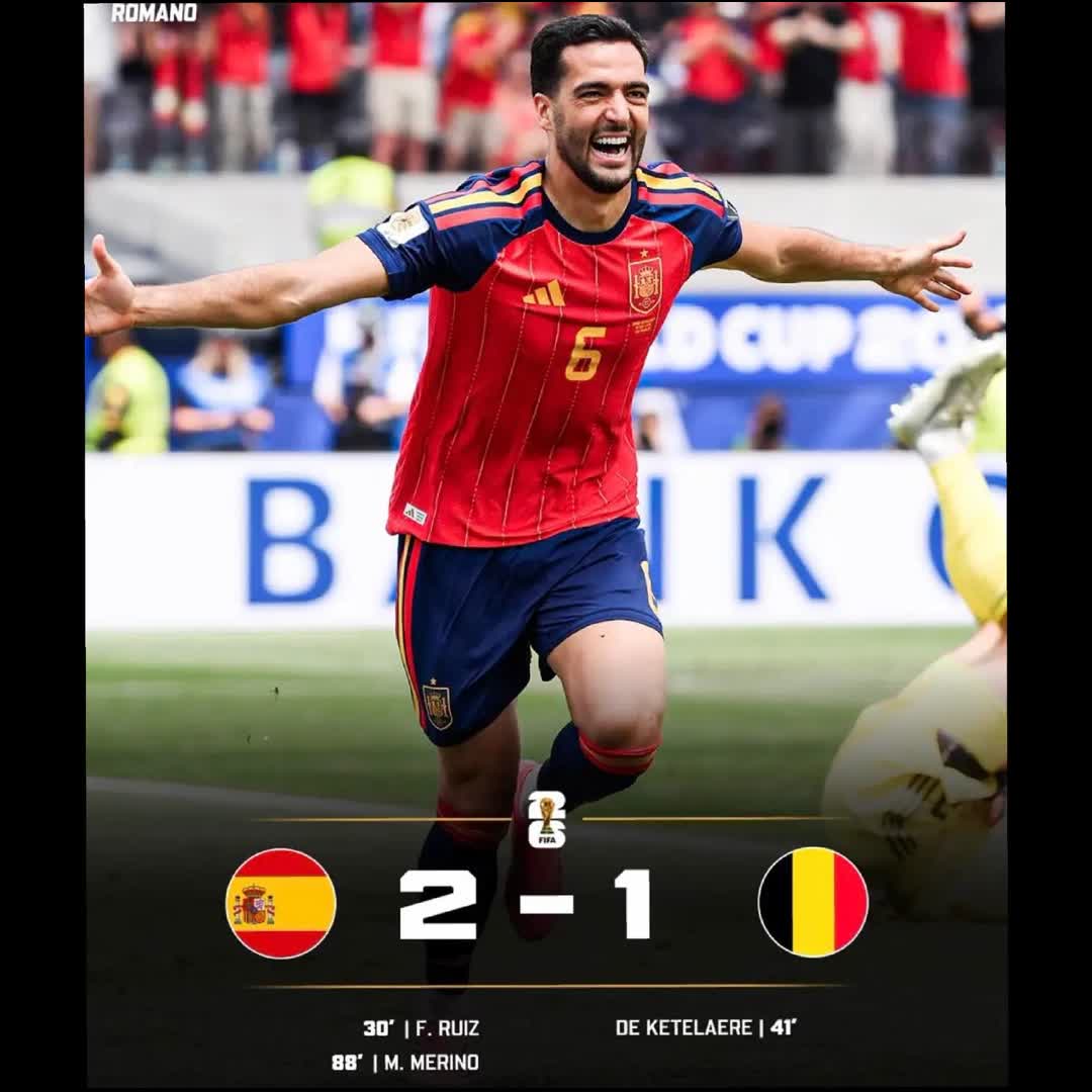 Post by SportsCenter TN: Fabian Ruiz and Mikel Merino got the goals as Spain edged Belgium 2-1 in FIFA World Cup 2026 quarter-finals,...