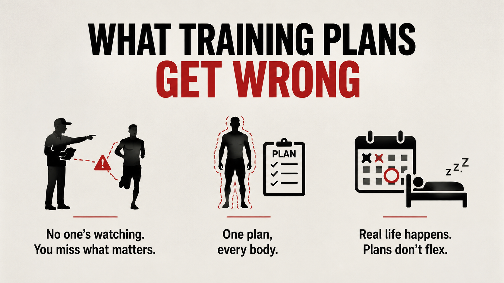 No, you can't just run a half marathon. Not until you have a plan. I know that sounds overwhelming, but stick with me because it's actually pretty simple once you see how it works.
Runners all over the world do this without a coach every single day. And I'm one of them.
My first three months of running were embarrassing. I'd be panting 20 minutes in, legs gone, dignity also gone. My strongest days barely touched 4 kilometers. That was it. 4K and I was done.
But then something clicked, and I started actually thinking about what I was doing instead of just going out and suffering. I focused on building weekly mileage slowly, got serious about carbs and recovery, and stopped running every single day.
That last one surprises people the most.
There's this resolution culture around running where people swear they'll run 365 days a year. It sounds disciplined. It's actually one of the fastest ways to get injured or burn out. Real training is planned.
You have speed sessions, zone 2 runs, long runs, and full rest days. Each one does something different, and skipping any category breaks the whole thing.
Fast forward, and I finished a half marathon in under 2 hours.
I just figured it out through my own running, my own mistakes, and learning to actually listen to my body.
Here's what I learned that most free training plans won't tell you.
### What Training Plans Get Wrong
![