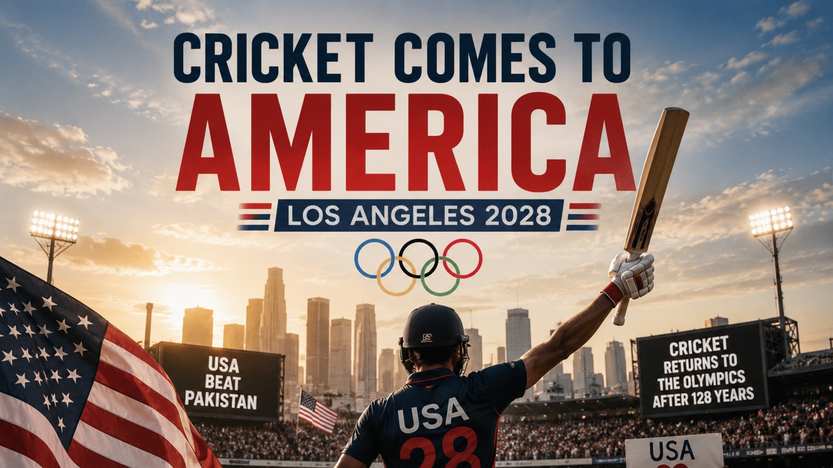 The 2024 Cricket World Cup sold out a 34,000-seat stadium in New York. The USA beat Pakistan. 

A country that still regularly confuses cricket with croquet just pulled off one of the biggest upsets in the sport's history, and most Americans found out about it through a meme.

That's where cricket is in America right now. Everywhere and nowhere at the same time.

## 128 Years Is a Long Time to Wait

![](https://d32kj04sxj85qr.cloudfront.net/private/users/84e864c8-7051-70fb-6feb-43fe73f1b770/clips/9d5f0add-3dab-40ce-93c6-17546e8eccc6.png)

In 2028, that changes permanently. [**Cricket returns to the Olympic Games**](https://la28.org/en/games-plan/olympics/cricket.html) in Los Angeles for the first time in 128 years, and the USA men's team has already confirmed their spot as hosts. 

Twenty-eight T20 matches, the best players in the world, and a gold medal decided on American soil. The sport that 2.5 billion people watch globally is about to land in the one major market that never fully let it in.

The obvious question is why it took this long. The less obvious question is why Americans are going to love it once they actually watch it.

### **It's Baseball. Kind Of.**

Here's what nobody tells you: cricket and baseball share the same DNA. Bat, ball, fielders trying to get you out, a batter trying to score before that happens. 

Baseball fans who watch cricket for the first time almost never feel lost. They feel cheated that nobody showed them this sooner. The Olympics fixes that.

## What New York Already Figured Out

When the [**USA co-hosted the 2024 Cricket World Cup**](https://www.reuters.com/sports/us-co-host-2024-t20-world-cup-icc-maps-out-white-ball-schedule-2021-11-16/), something shifted. The stadiums filled. The crowds were loud, mixed, and genuinely electric in a way that American sports venues rarely are for anything other than the Super Bowl or a World Cup soccer match.

People who had never watched a cricket match sat in those stands and got it immediately. The energy did the explaining that no broadcast package ever could.

T20 cricket, which is the format heading to the Olympics, is specifically built for exactly this moment. 

Matches run three to four hours. There's a result every single time. The action is fast, the hitting is aggressive, and the fielding is athletic enough that even a casual sports fan can appreciate it on instinct. 

This isn't five-day Test cricket asking for patience and context. It's designed for the kind of crowd that shows up to an Olympic venue having never watched the sport before and leaves wanting more.

## What to Expect

In 2008, the Indian Premier League launched with eight franchises, a player auction system cricket had never seen before, and Brendon McCullum hitting 158 off 73 balls in the very first match. 

It proved that T20 cricket, played by the best players in the world regardless of nationality, compressed into three hours, could compete with any sporting product on the planet. 

Every major league that followed, [Australia's Big Bash](https://www.bigbash.com.au/), South Africa's SA20, the UAE's ILT20, [the Caribbean Premier League](https://www.cplt20.com/), and [Major League Cricket](https://www.majorleaguecricket.com/) right here in the USA, was built on that same blueprint.

### **But Nothing Is Decided Yet**

![](https://d32kj04sxj85qr.cloudfront.net/private/users/84e864c8-7051-70fb-6feb-43fe73f1b770/clips/735cacef-8150-43b6-8974-d92d0366f901.png)

Six nations compete in each of the men's and women's T20 competitions at LA28. 

On the women's side, Australia, Great Britain, India and South Africa are already confirmed through the ICC Women's T20 World Cup 2026. 
The men's field is still being settled through ICC T20I rankings, with the cut-off at December 31, 2026. 

Pakistan, currently ranked sixth, could still end up in a qualifier if they can't overtake the continental representative above them. The sixth and final spot in both competitions goes through a brand new ICC Olympics Qualifier in 2027.

Nothing is guaranteed. That's the point.