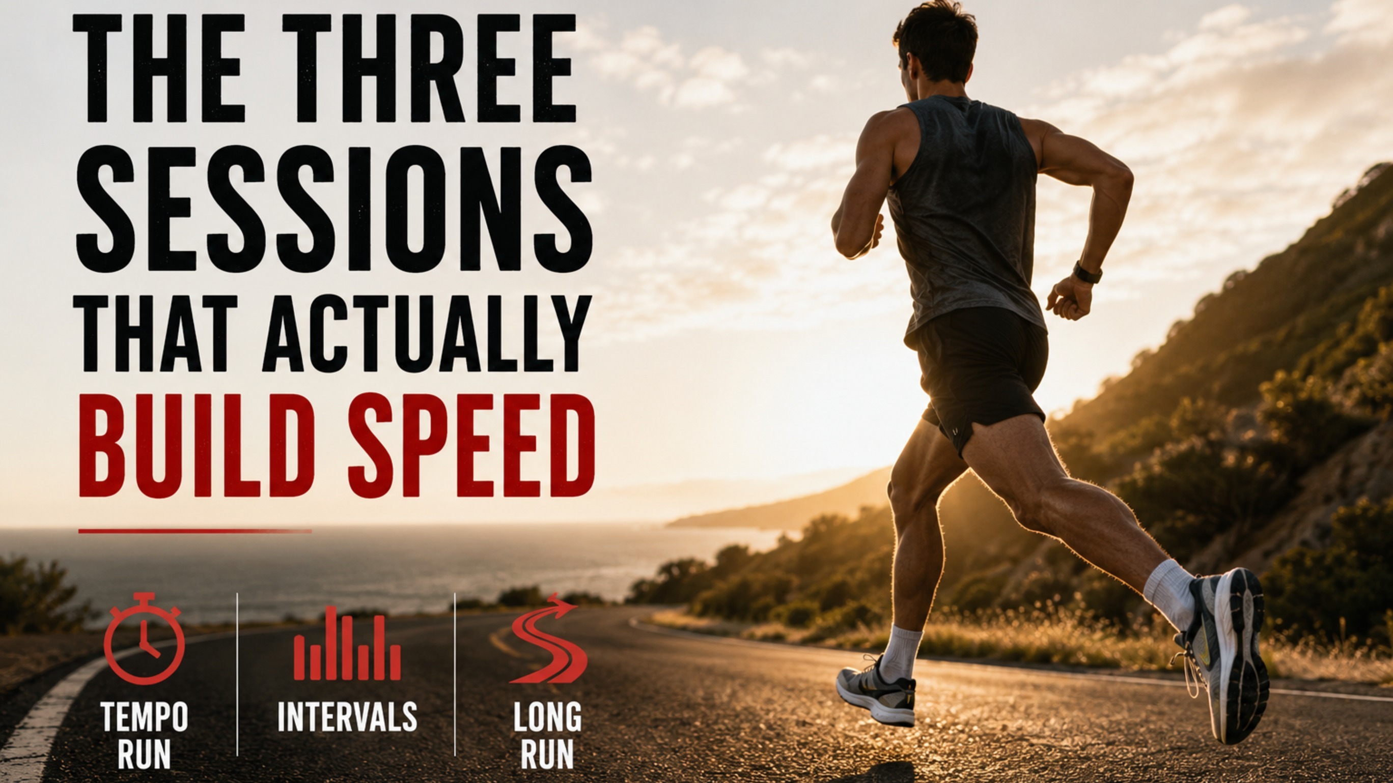 Running faster is about running smarter, not running more. Most runners plateau because they train at the same medium effort every single day, which is too hard to be easy and too easy to be hard.

To run faster, you need three things in your weekly structure: easy runs where you can hold a full conversation, one hard session at the edge of what you can sustain, and one long run done slowly enough that you finish feeling okay. 

Everything else is recovery.

I've run over 1,000 kilometers, finished three marathons, and brought my 5K time down from 26:30 to 23:45. My half marathon sits at 1:58. None of that came from a coach. 

Most of it came from stopping the habit of running the same pace every day.

Here's what changed.

## The Mistake That Keeps Most Runners Slow

The medium-effort run is the biggest trap in running. It's not easy enough to actually recover, and it's not hard enough to actually build fitness. 

You finish feeling like you did something, but physiologically, you've just accumulated fatigue without a training stimulus worth having.

***Easy runs should feel almost embarrassingly slow.***  

The kind of pace where you could discuss something mildly complicated without gasping. Most runners run their easy days about 45 to 90 seconds per kilometer too fast, which means they show up to their hard days already tired.

That one shift, actually running easy on easy days, made my hard sessions feel like a different sport.

## The Three Sessions That Actually Build Speed

![](https://d32kj04sxj85qr.cloudfront.net/private/users/84e864c8-7051-70fb-6feb-43fe73f1b770/clips/e839c530-7712-41f0-a809-ff2d0e40ebfa.png)

### 1. The Tempo Run

This is the session that does most of the work. You hold a pace that feels uncomfortably controlled for 20 to 40 minutes, depending on where you are in training. Not a sprint. Not a jog. The pace where you could say a few words but definitely not a sentence.

Tempo running teaches your body to sustain higher effort without falling apart. 

Your 5K pace improves because your aerobic engine gets stronger at race-relevant speeds. Half marathon training uses them too but blends in more work at actual race pace to build the endurance bridge.

**One tempo session per week is enough.**

### 2. Intervals

Intervals teach your legs to hold speed when they're already tired, which is exactly what the back half of any race demands. 

For a 5K, that's 400m to 800m repeats, five to eight times, with full recovery between each one. For a 10K or half marathon, the repeats get longer: 1K to 2K each.

**The recovery between intervals isn't optional.** 

You go hard, you recover fully, you go hard again. If you're cutting recovery short because it feels lazy, you're turning intervals into a tempo run, and you're doing neither well.

### 3. The Long Run

The long run is just time on your feet at genuinely easy pace. It builds the aerobic base everything else sits on. 

The mistake most runners make here is the same one they make everywhere: they run it too fast. 

If your long run leaves you wrecked for two days, it was too hard. It should feel comfortable enough that you could have gone a little further.

**Keep it slow, because the distance is the point, not the pace.**

## What I'd Tell Someone Starting From Zero

Build your base before you add hard sessions. Eight to twelve weeks of just easy running and one longer run per week is not wasted time. It's the foundation that keeps you from getting injured the moment training gets serious.

After that, add one tempo run. Run it for four weeks before you add intervals. Don't stack new stressors on top of each other before your body has adapted to the first one. The runners who improve fastest aren't doing anything exotic.

***Pro runners don't skip the long run, keep the easy days easy, take diet and sleep seriously, and show up to the hard days and actually run them hard. That's genuinely it.***

## FAQs

### **Does running more make you faster?**

No, running more builds endurance, but speed comes from running hard sometimes, not just running often. If all your runs feel the same, your body adapts to that effort level and stops improving. More miles only helps when those miles have a purpose: easy days easy, hard days actually hard.

### **Does strength training help you run faster?**

Yes, strength training does help you run faster, but most runners skip it entirely. Stronger legs generate more power with each stride, which means you cover more ground without working harder. You don't need to lift heavy. Squats, lunges, and single-leg work two days a week is enough to notice a real difference in how your legs feel late in a run.

### **How long does it take to get faster at running?**

Most runners start noticing improvement in four to six weeks of consistent, structured training. That means easy runs actually easy, one hard session per week, and one long run. The first thing that changes is how effort feels, not your pace on paper. Your watch catches up a few weeks after your body does.