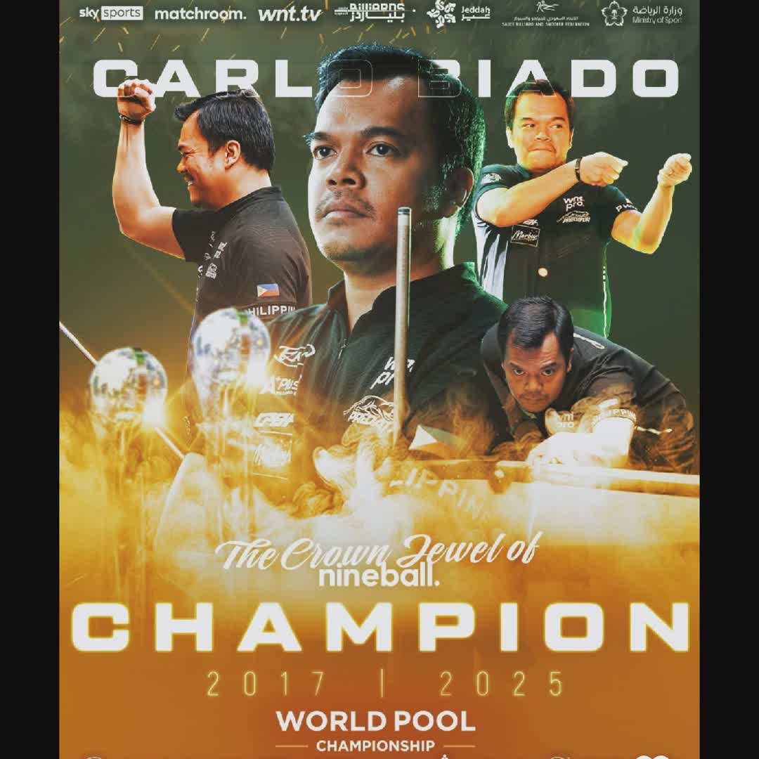 Post by Željko Petrov: The Black Tiger roars loudest in Jeddah CARLO BIADO - WORLD POOL CHAMPION 🇵🇭🏆 #WorldPoolChampionship #buzzer...