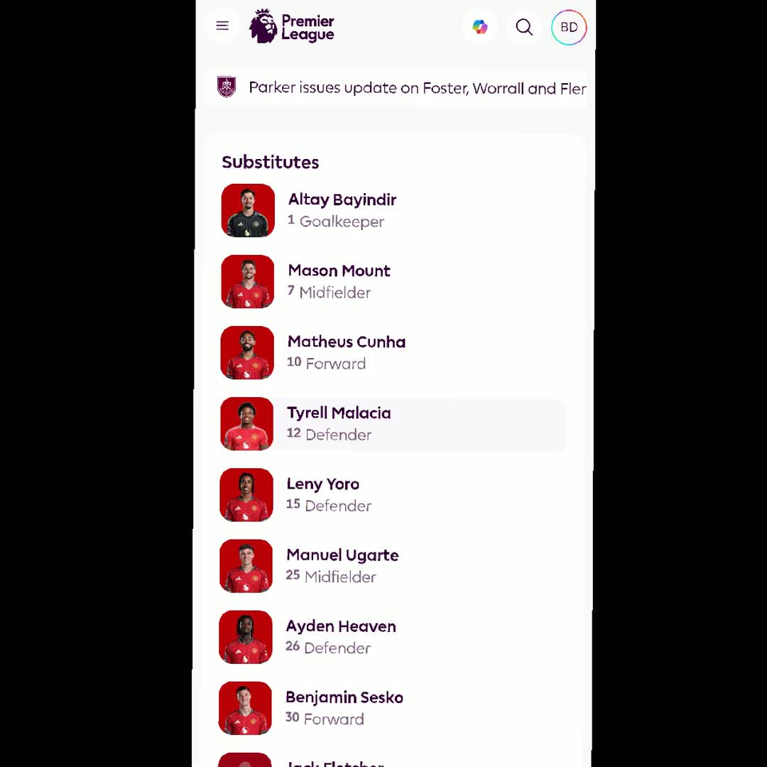 Post by Premier League News: Man united substitutes to day