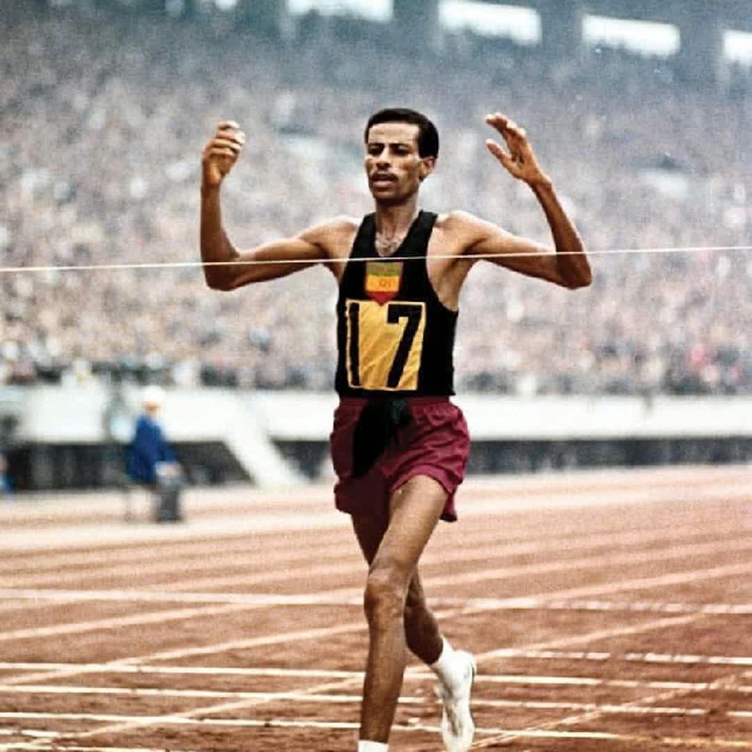 Post by Nardos Honey: 61 years ago today. Abebe Bikila of Ethiopia wins his second Olympic title in the marathon in Tokyo. He ran a world...