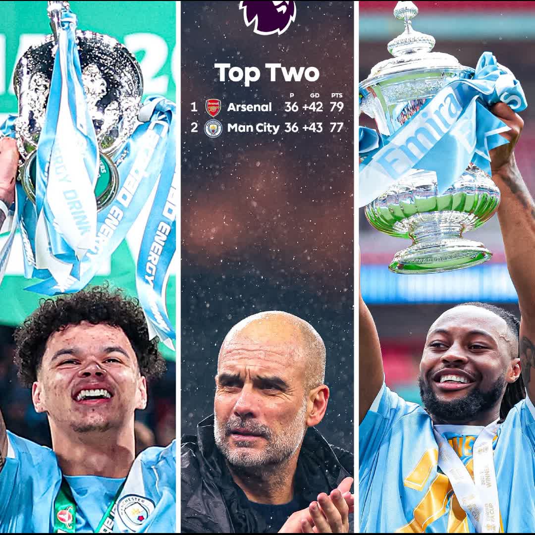 Post by Ngene Chidera: EFL Cup ✅ FA Cup ✅ Premier League ⏳ Will @ManCity win the domestic treble? 🤔#ManCity #MCFC #TrebleLoading...