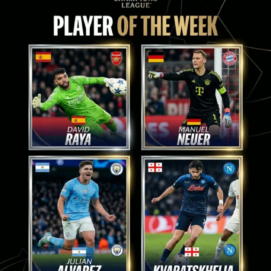 Post by Aduragbemi John: _*🚩 Champions League Player of the Week nominees:*_ _*💚 David Raya*_ _*❤️ Manuel Neuer*_ _*🩵 Julian Alvarez*_...