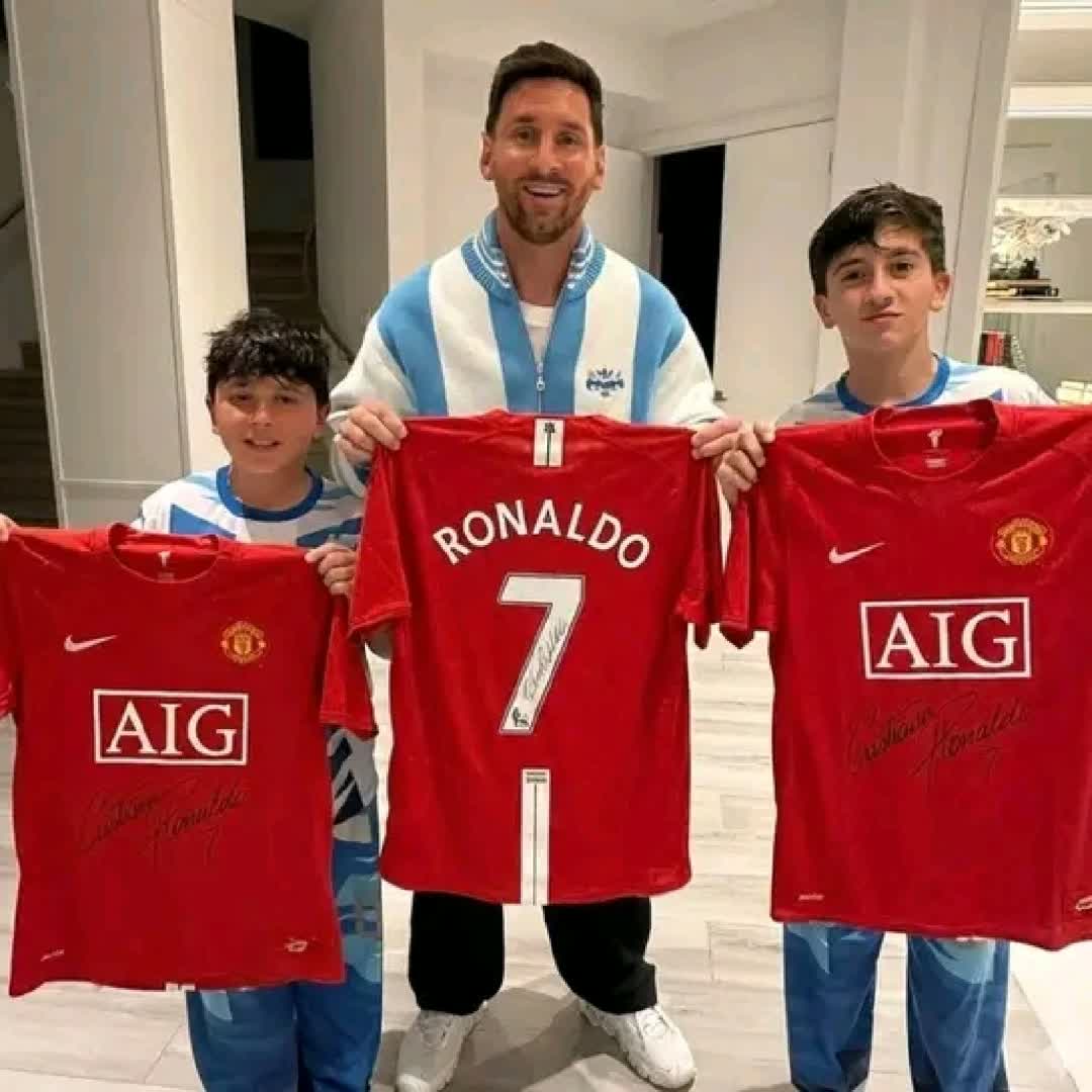 Post by Joshua Ogedengbe: Messi and his sons received signed Cristiano Ronaldo Manchester United jerseys 👀 @skillflickhq @mica24novannie...