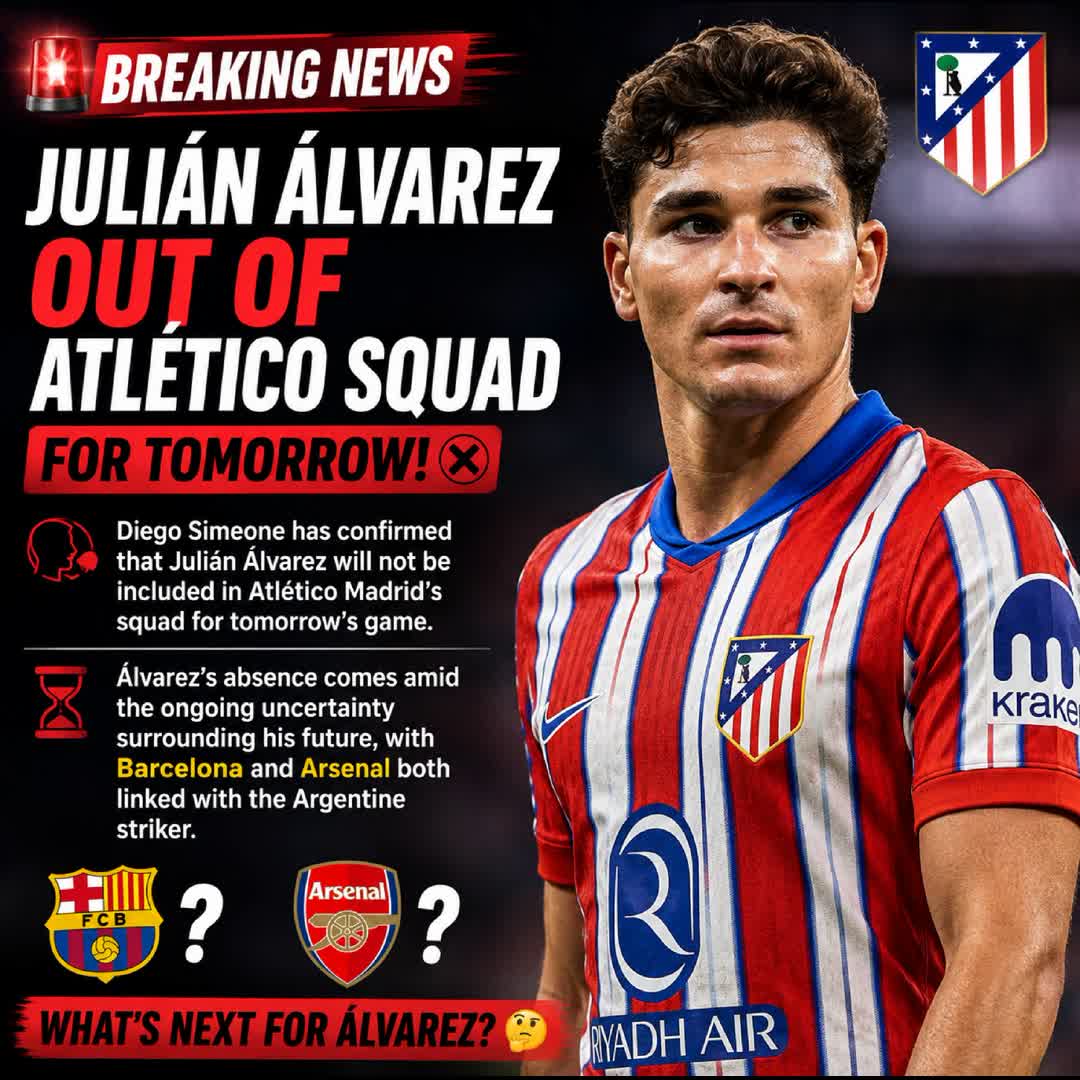 Post by MN Tuke: Julián Álvarez OUT of Atlético’s squad for tomorrow! @Fabrizio Romano Could Álvarez be on his way out of Madrid?🔥...