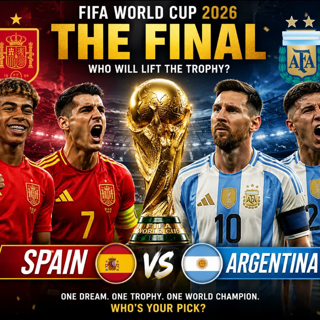 Post by MN Tuke: 🏆 FIFA World Cup 2026 Final! 🌍⚽ 🇪🇸 Spain or 🇦🇷 Argentina… who lifts the trophy? 👀🏆 Drop your prediction...
