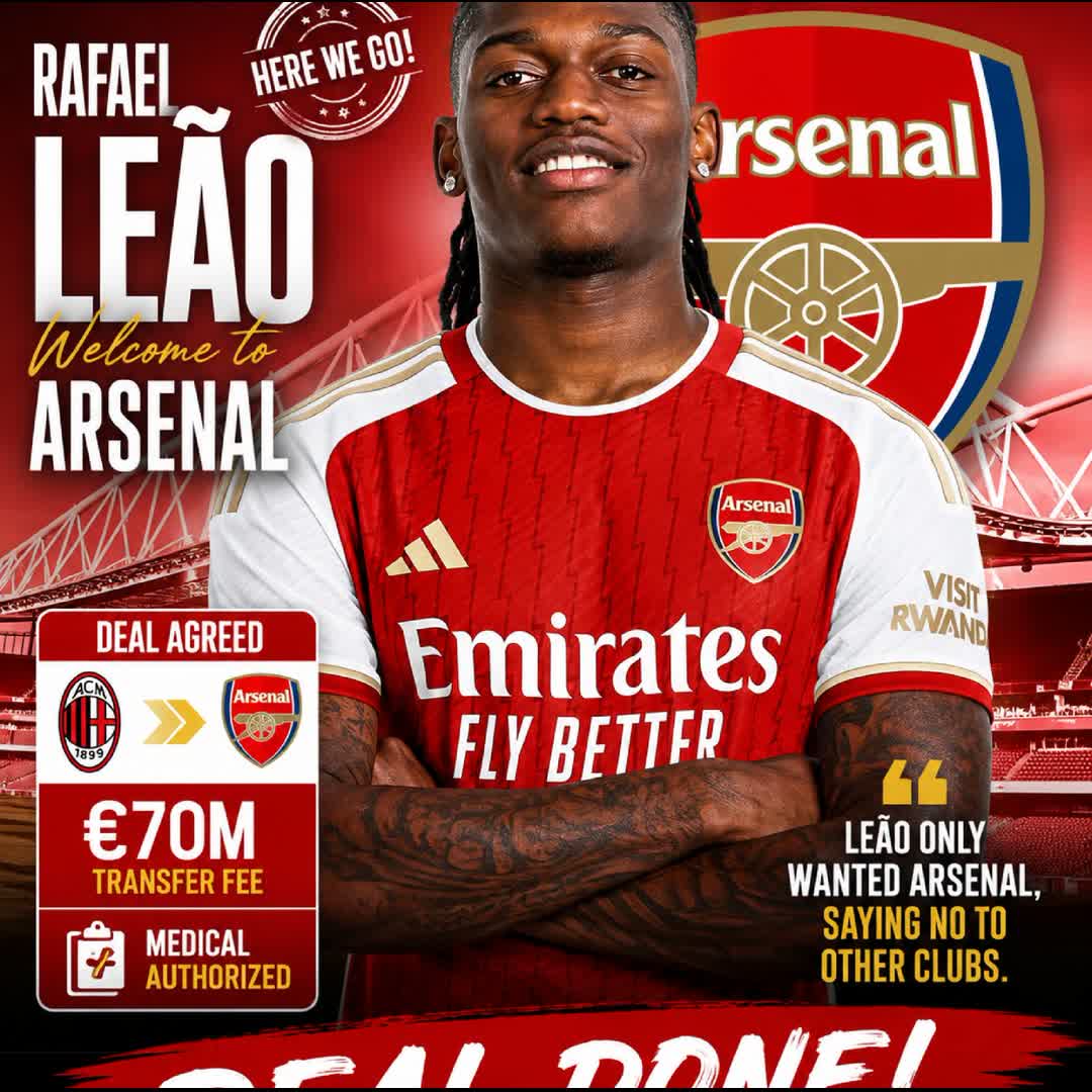 Post by MN Tuke: 🚨🔴⚪️ BREAKING: Rafael Leão to Arsenal — HERE WE GO! ✍️🔥 Source: #Fabrizo Romano #AFC #Arsenal #RafaelLeao...