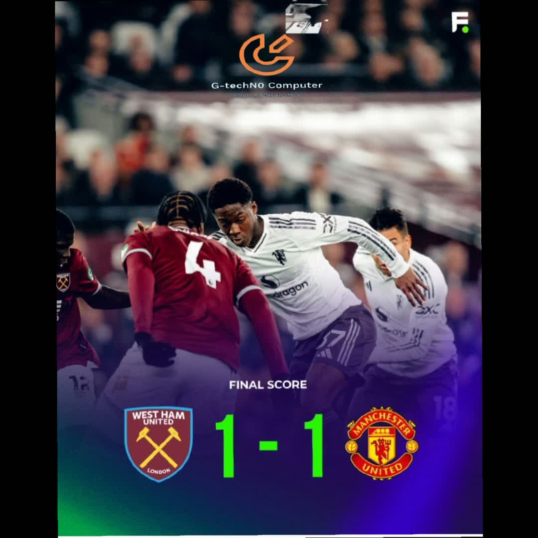 Post by Gashaw Beyene: G-techN0 Final Score: West Ham 1 - 1 Manchester United. @motiat17 @robelkspt @kenenisaseyfu @wizgenu @hinguusmart7...