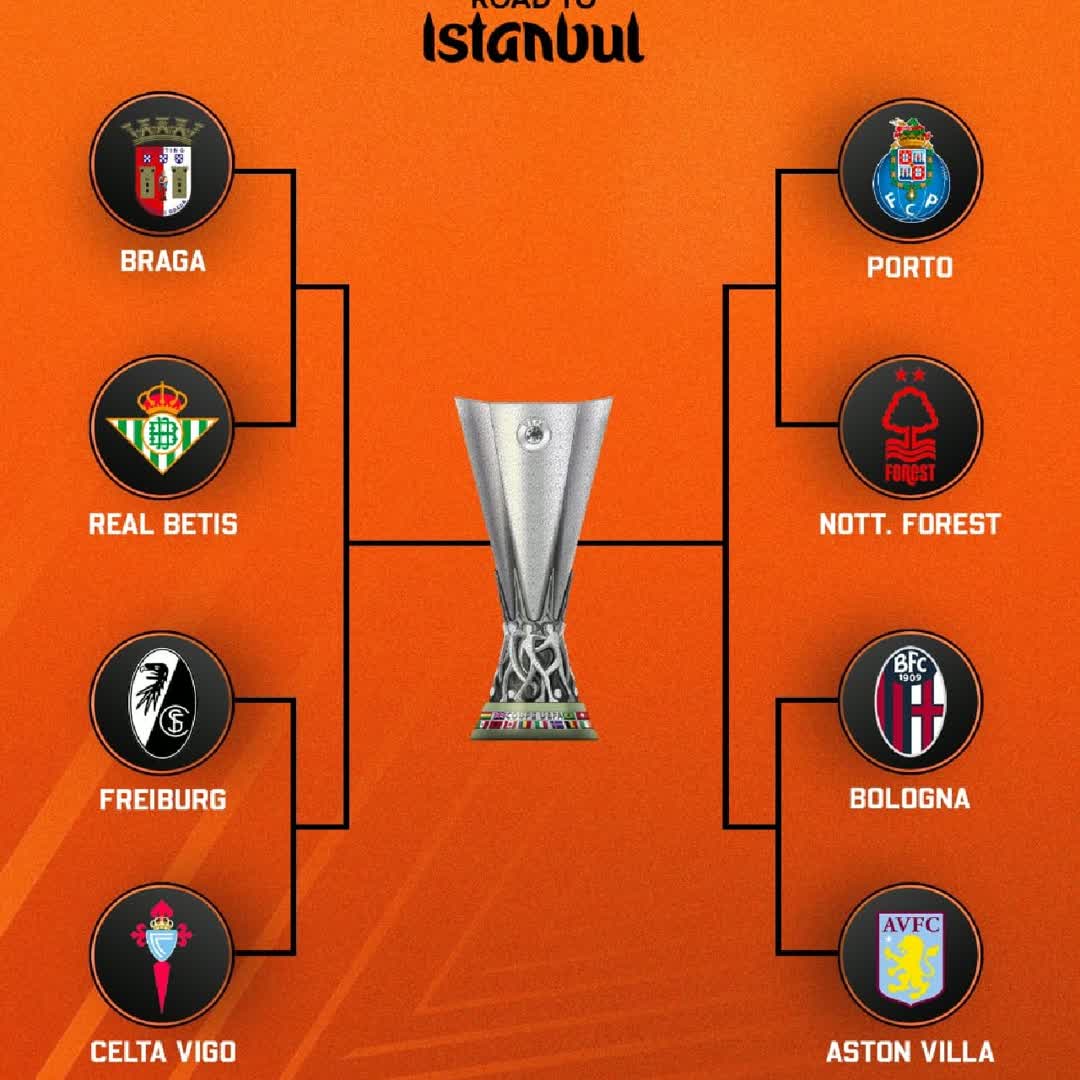 Post by Onuorah Michael: 🚨 OFFICIAL: Europa League quarter finals are set! 🏆✨ Who’s gonna win it? 👀 Braga-🤍 Real Betis-💚 Freiburg-🧡...