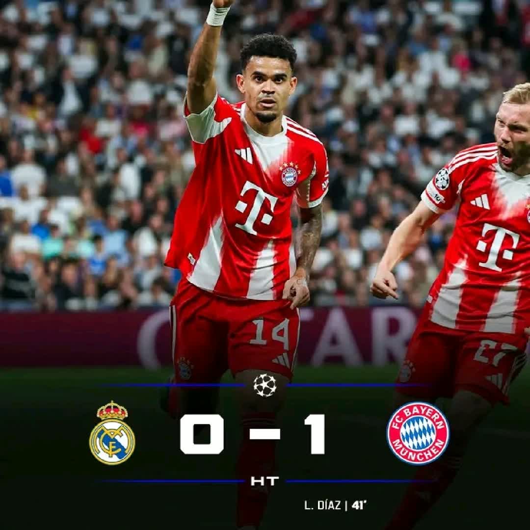 Post by Fabrizio Romano: 🚨 HT: REAL MADRID 0-1 BAYERN MUNICH A game full of chances on both sides, but it's Luis Díaz who makes the...