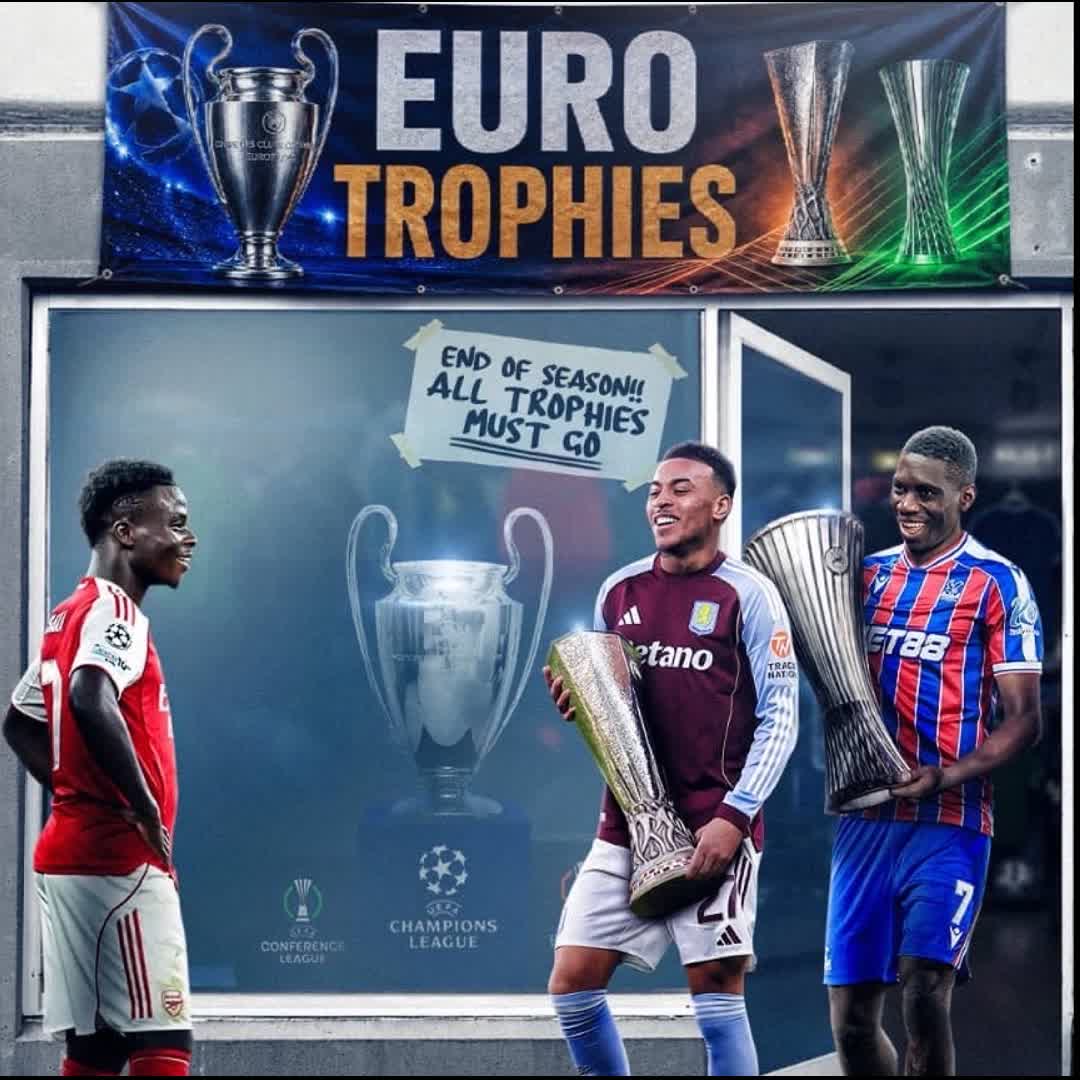 Post by Charles Nwokolo: Aston Villa 🏆 Crystal Palace 🏆 Arsenal ⏳ Two down, one to go for the Premier League clubs in European finals......