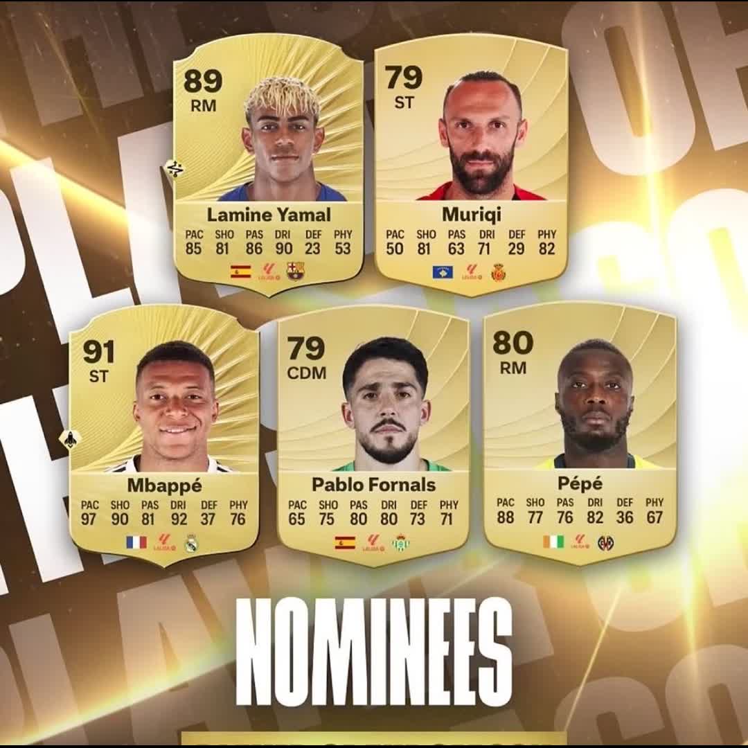 Post by Charles Nwokolo: 🚨 𝗕𝗥𝗘𝗔𝗞𝗜𝗡𝗚: These are the nominees for the La Liga Player of the Season: · Lamine Yamal ❤️ · Vedat Muriqi...