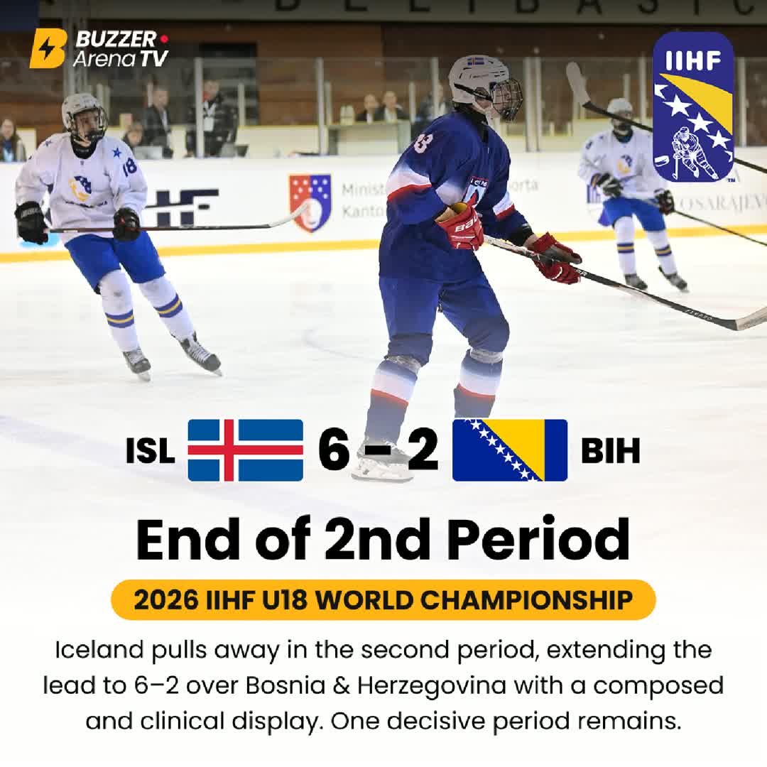 Post by Buzzer Fan: 🏒 BIH 🇧🇦 vs ISL 🇮🇸 End of the 2nd Period Iceland extend their lead to 6–2 over Bosnia and Herzegovina heading...