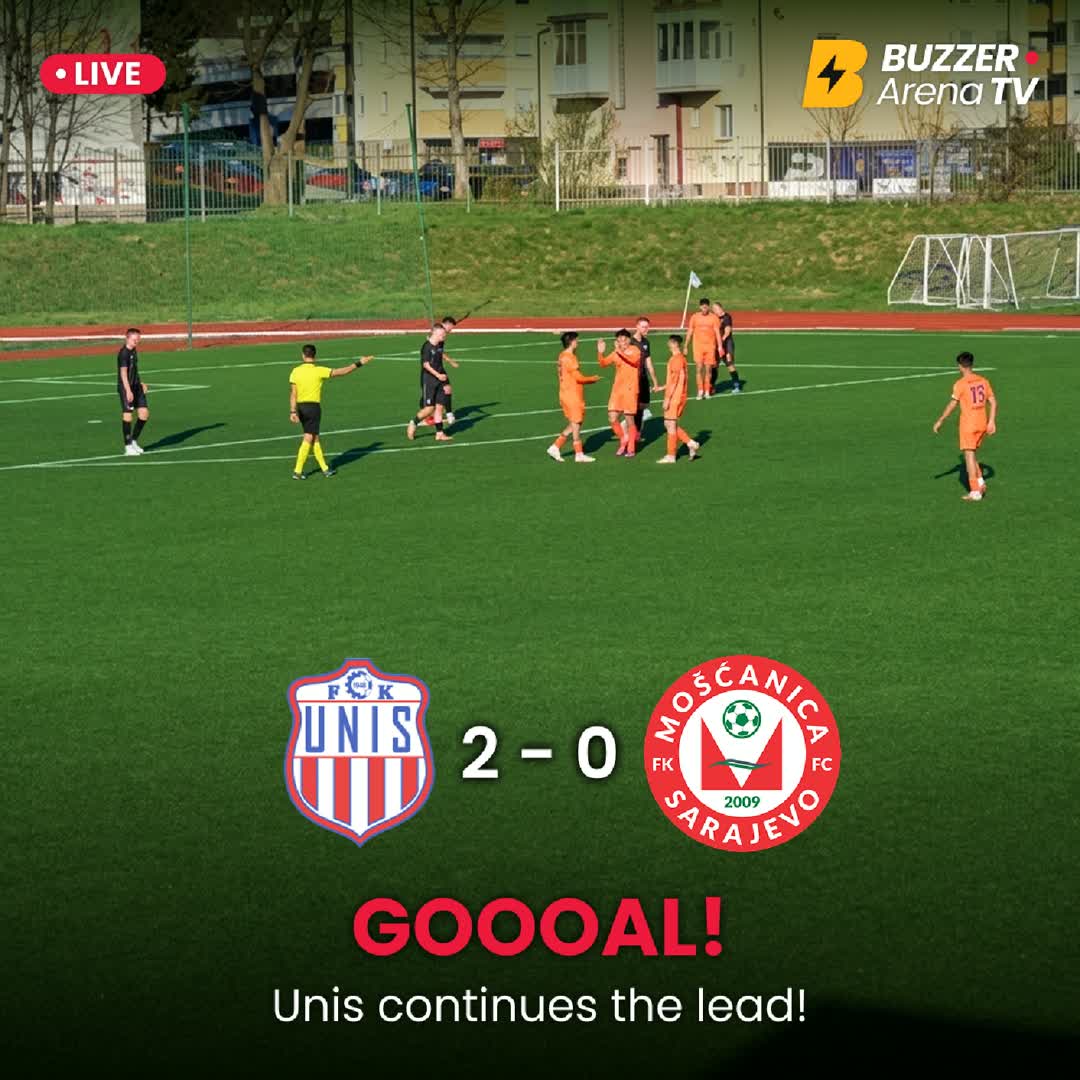 Post by Buzzer Fan: Another goal for Unis! 2 - 0 at Hakija Mrško Stadium ⚽️ #fkunis #fkmoscanica #bihfootball #buzzer