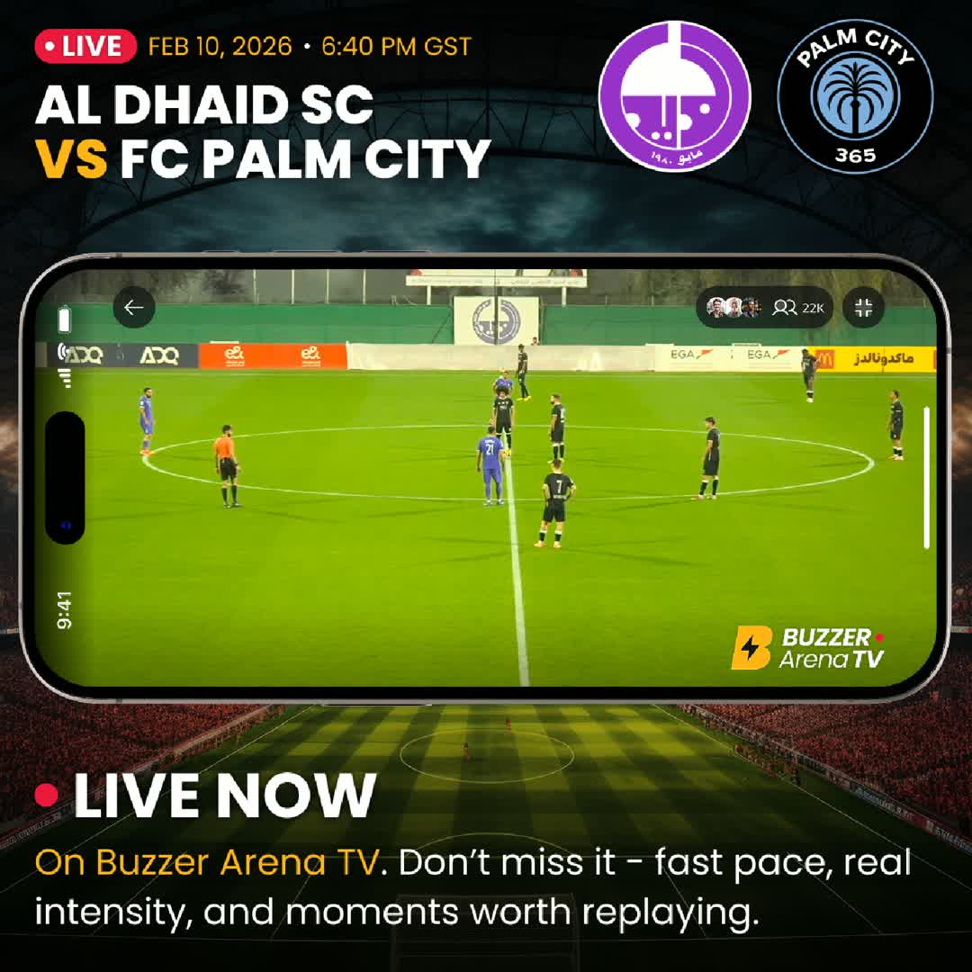 Post by Buzzer Fan: Kick-off! ⚽ Al Dhaid Club and FC Palm City are underway in the UAE FA Cup Round of 32. The fight for the next round...